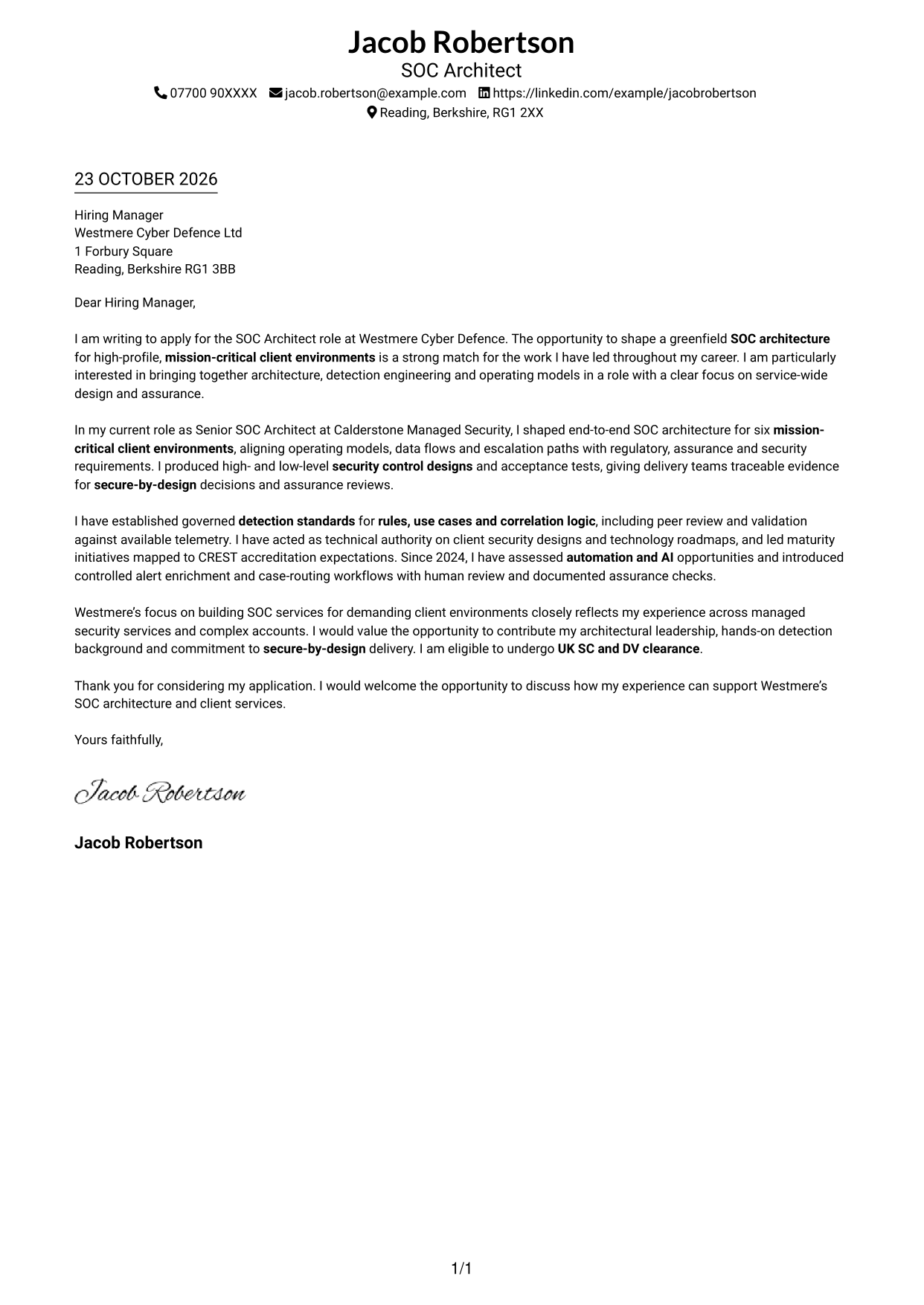 Cover letter example — page 1