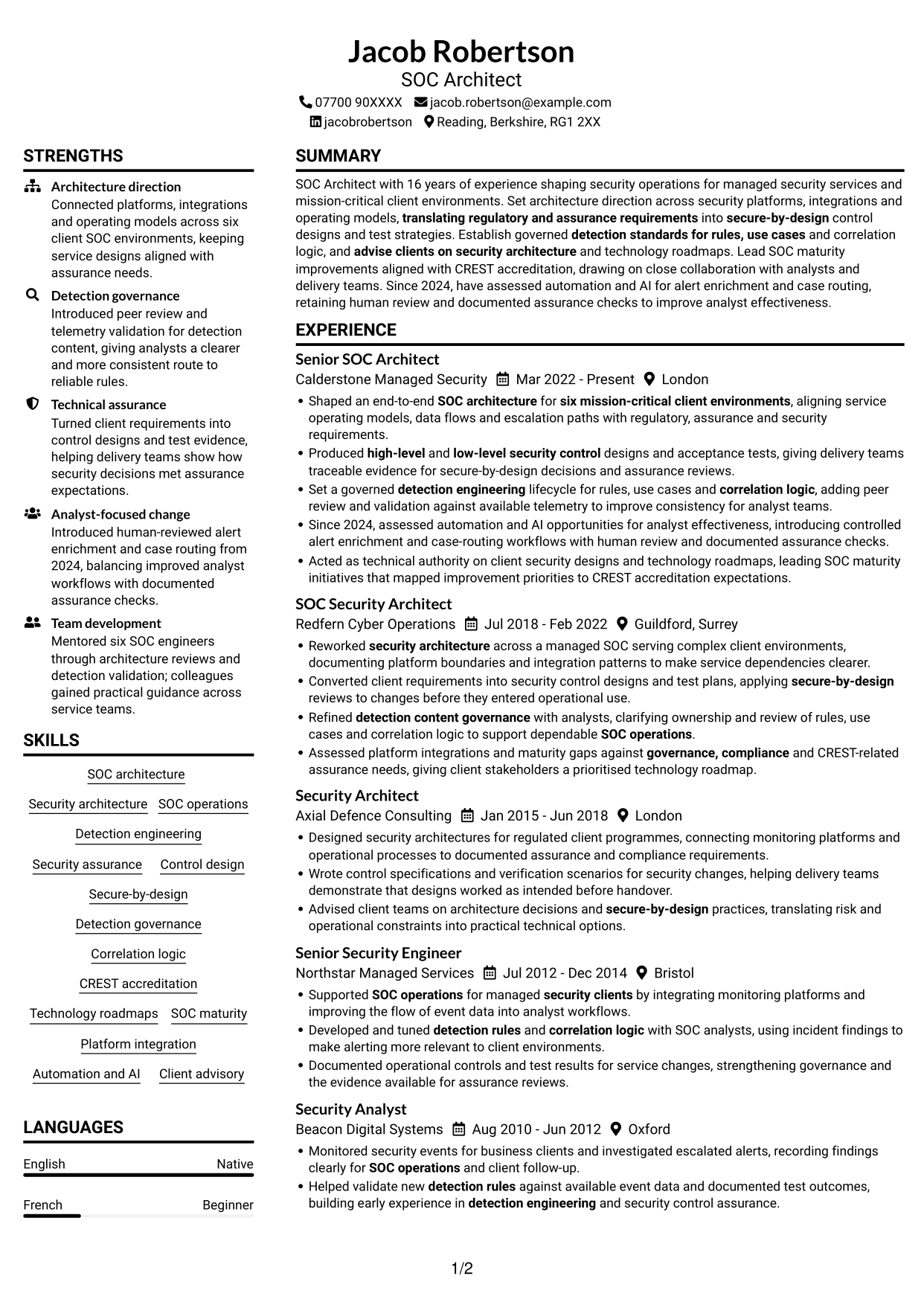CV example — page 1