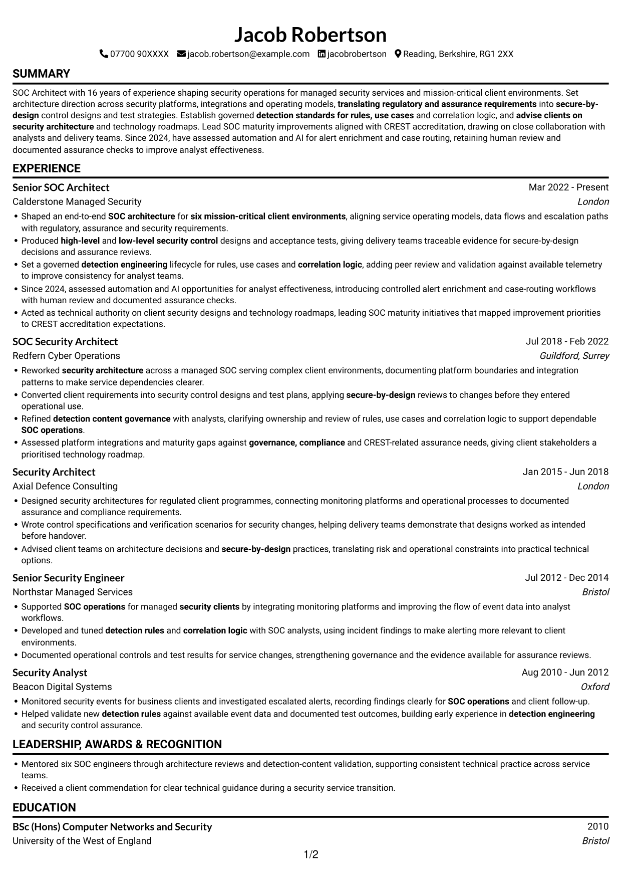 CV example — page 1