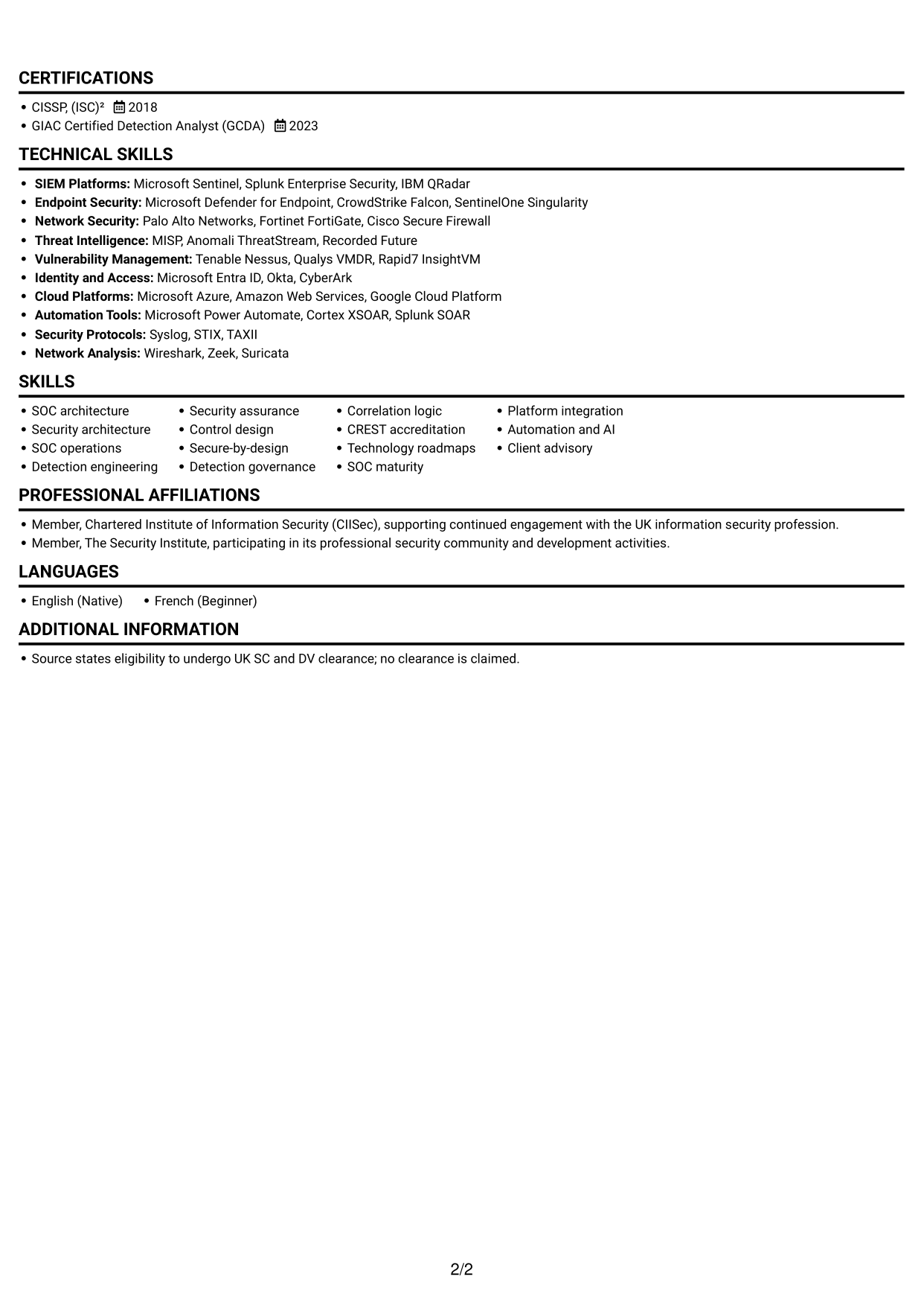 CV example — page 2