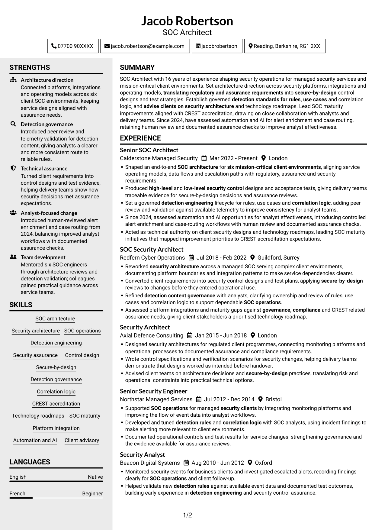 CV example — page 1