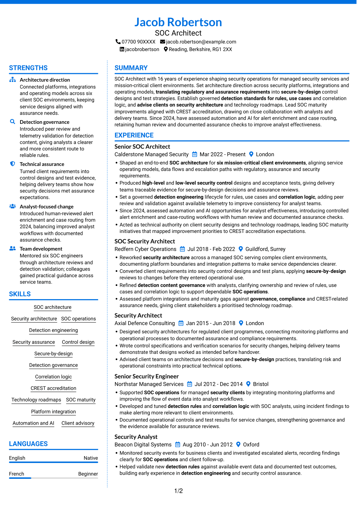 CV example — page 1