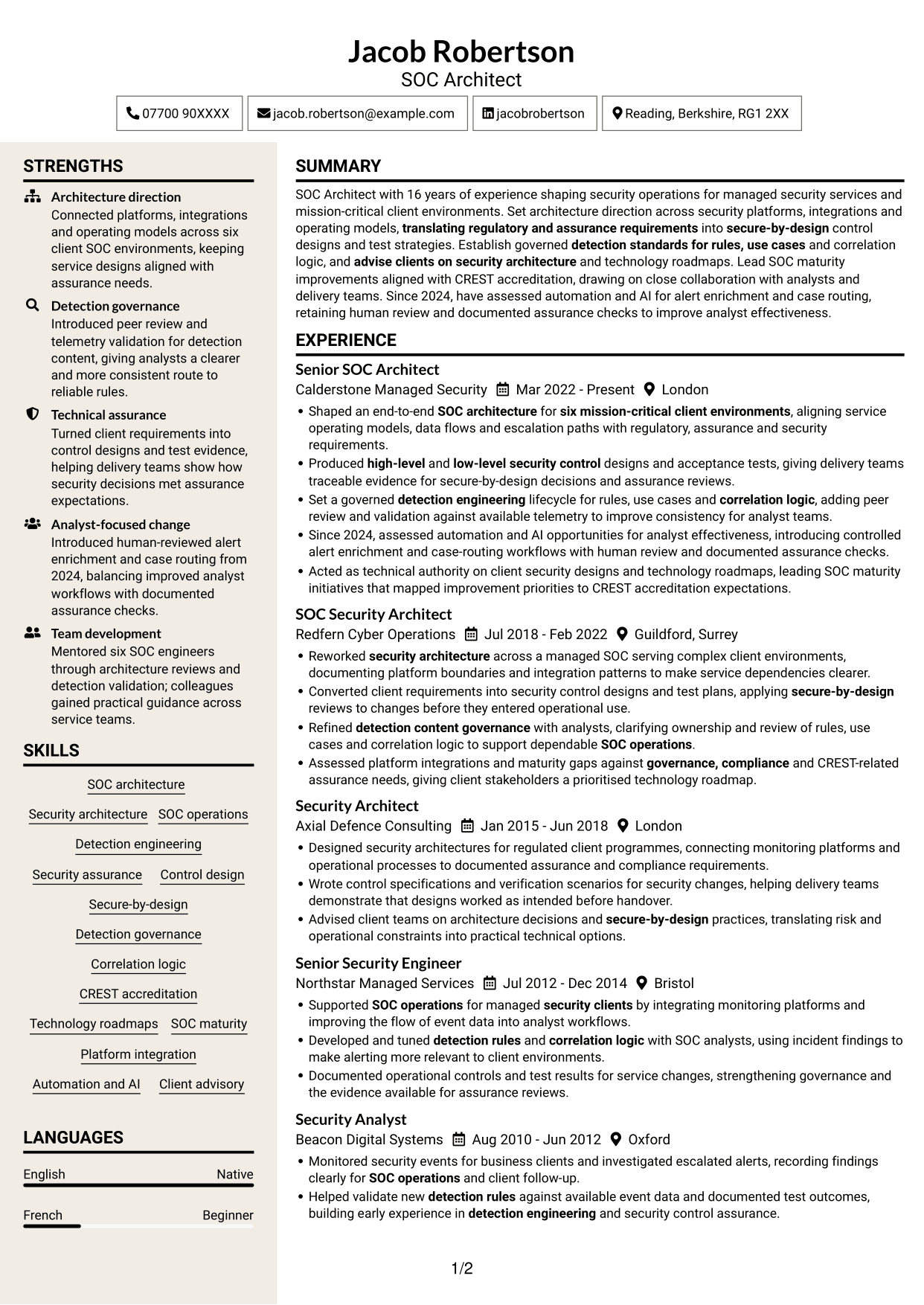 CV example — page 1