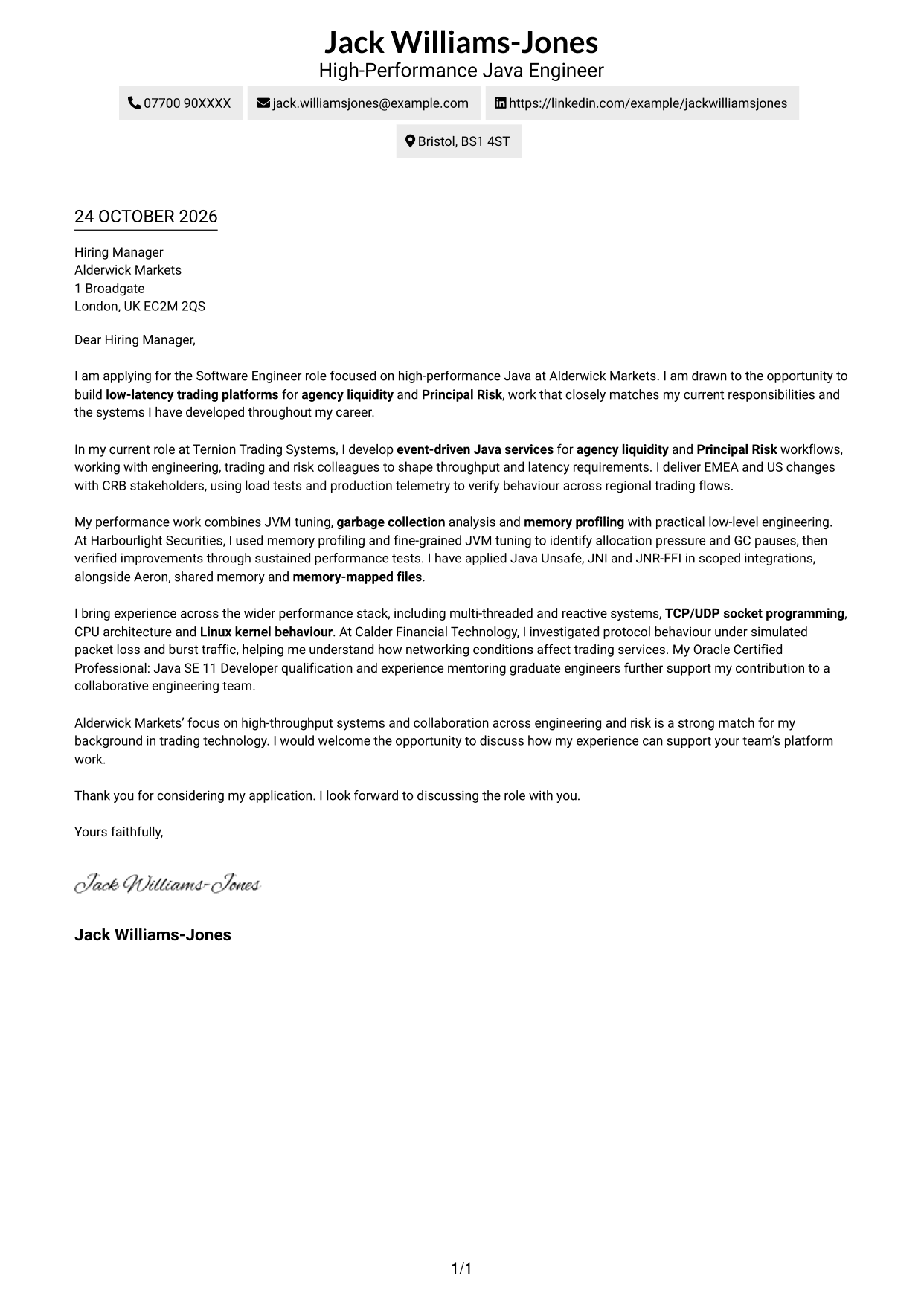 Cover letter example — page 1