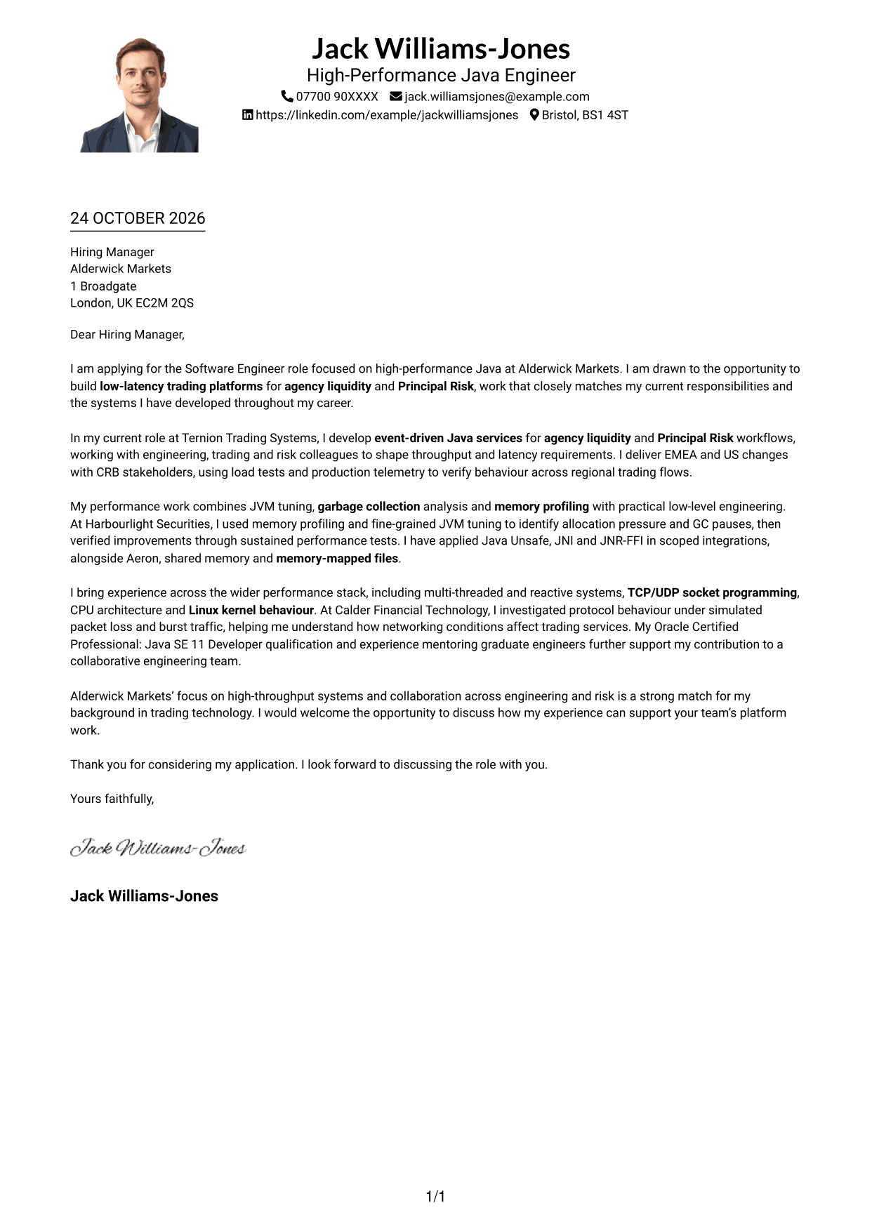 Cover letter example — page 1