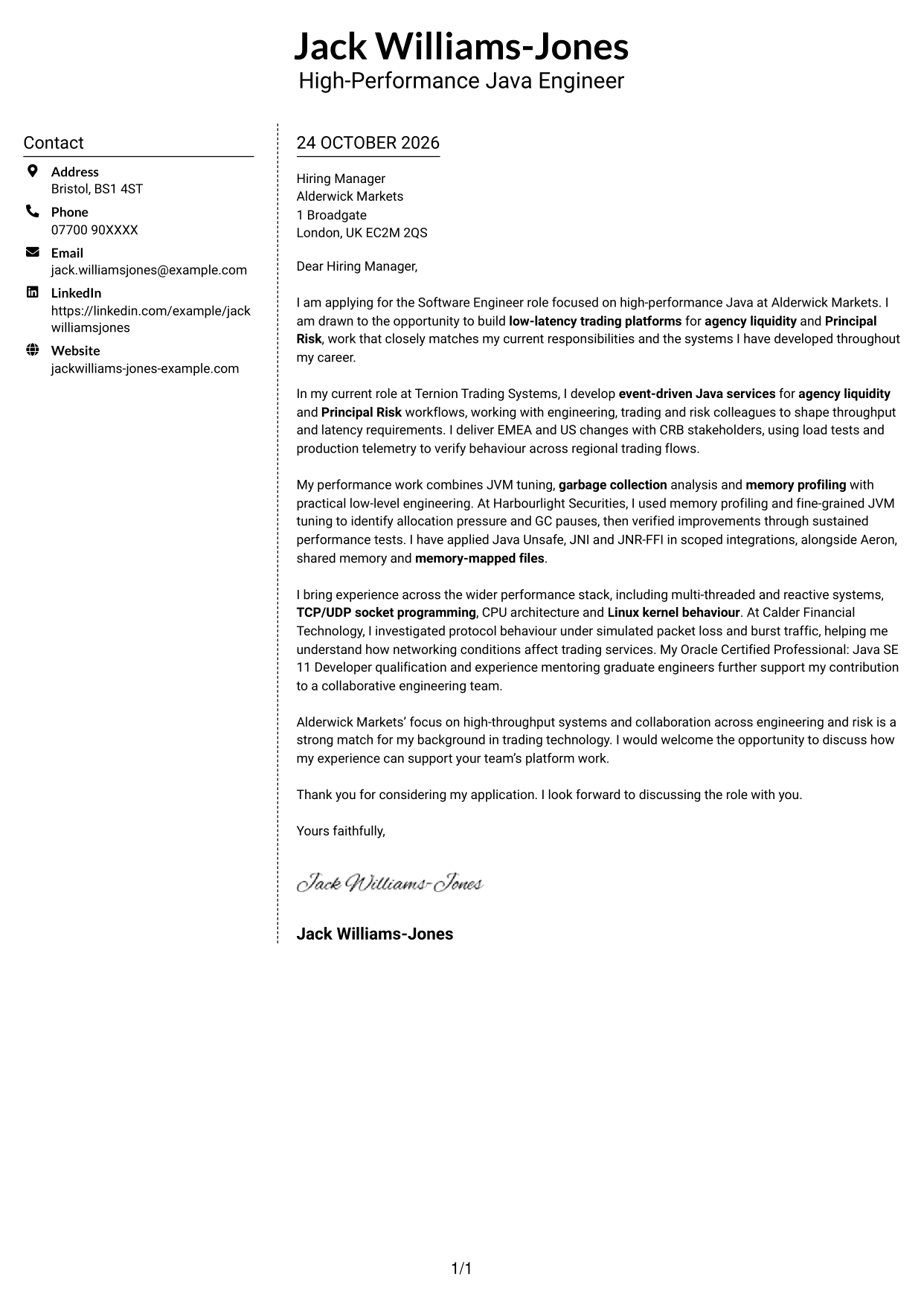 Cover letter example — page 1