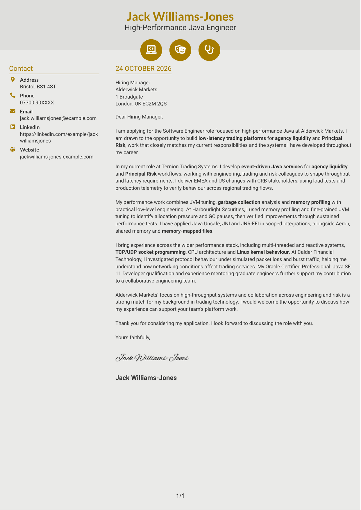 Cover letter example — page 1
