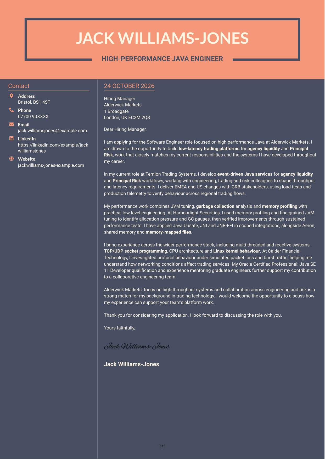 Cover letter example — page 1