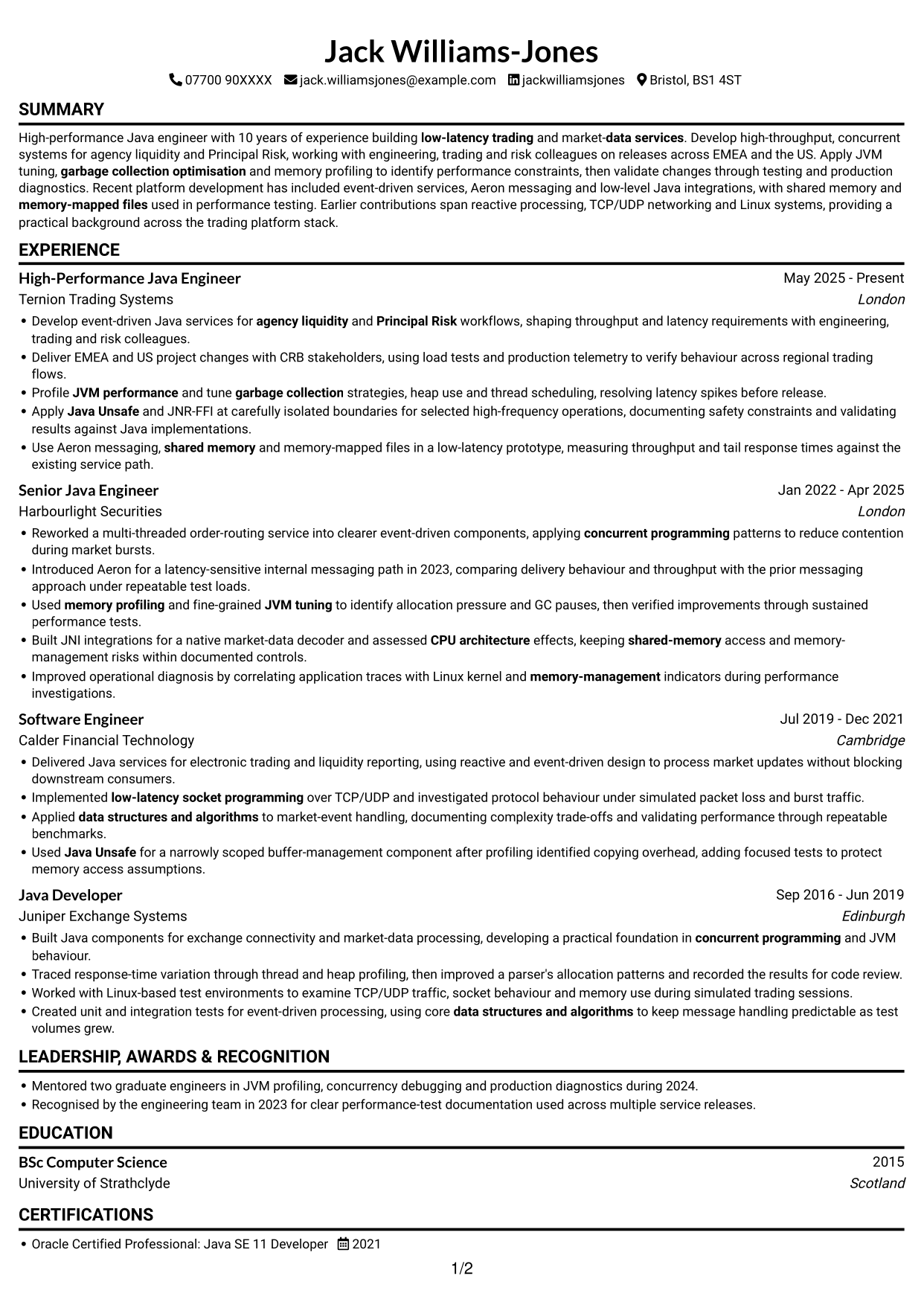 CV example — page 1