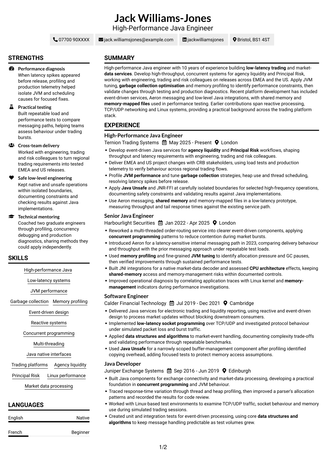 CV example — page 1