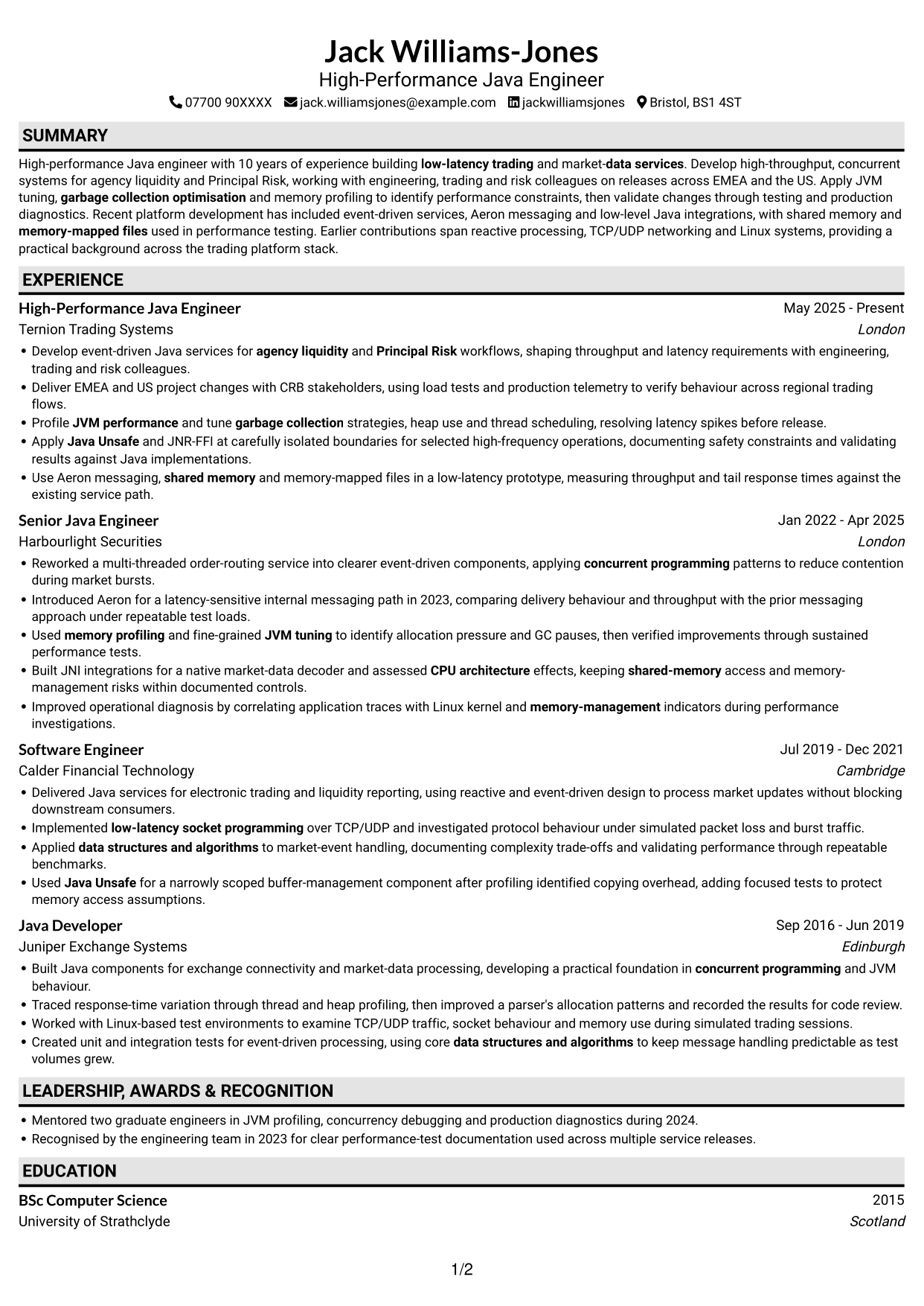 CV example — page 1