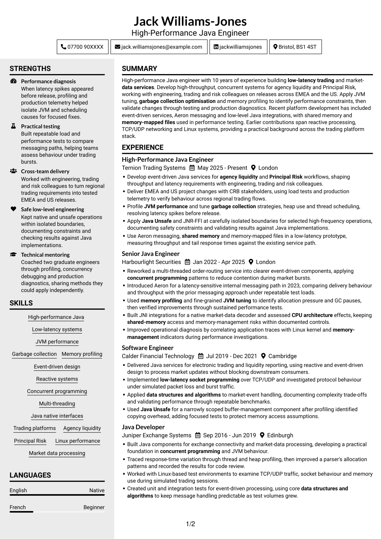 CV example — page 1