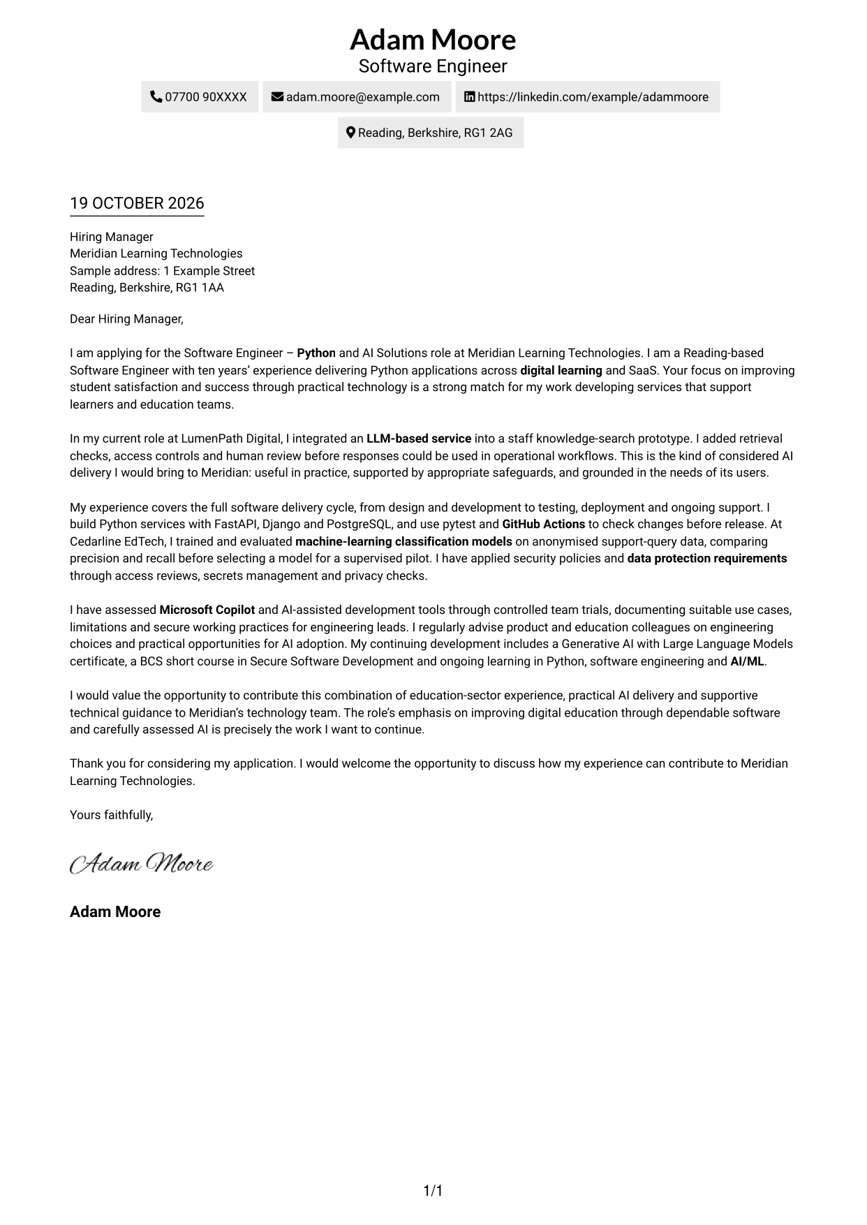 Cover letter example — page 1