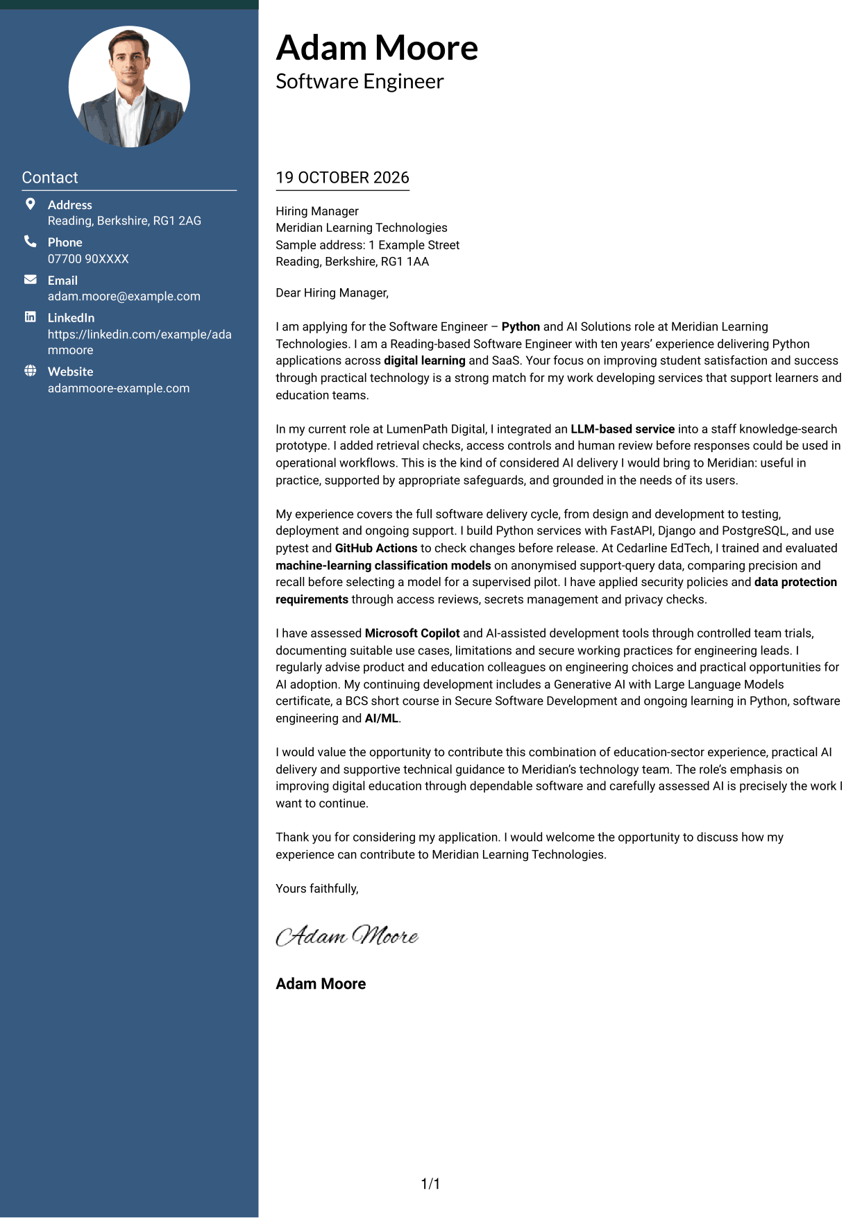 Cover letter example — page 1