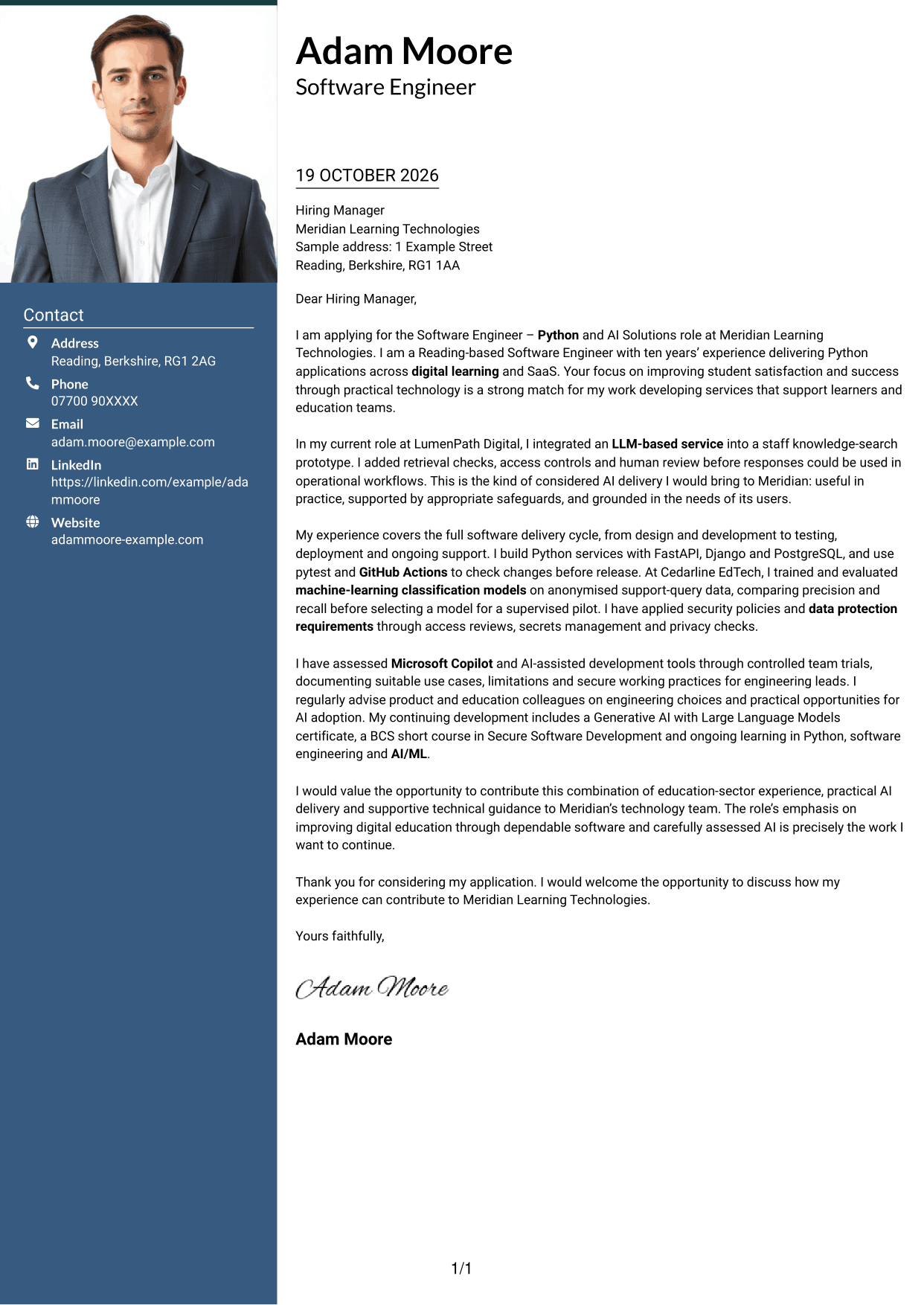 Cover letter example — page 1