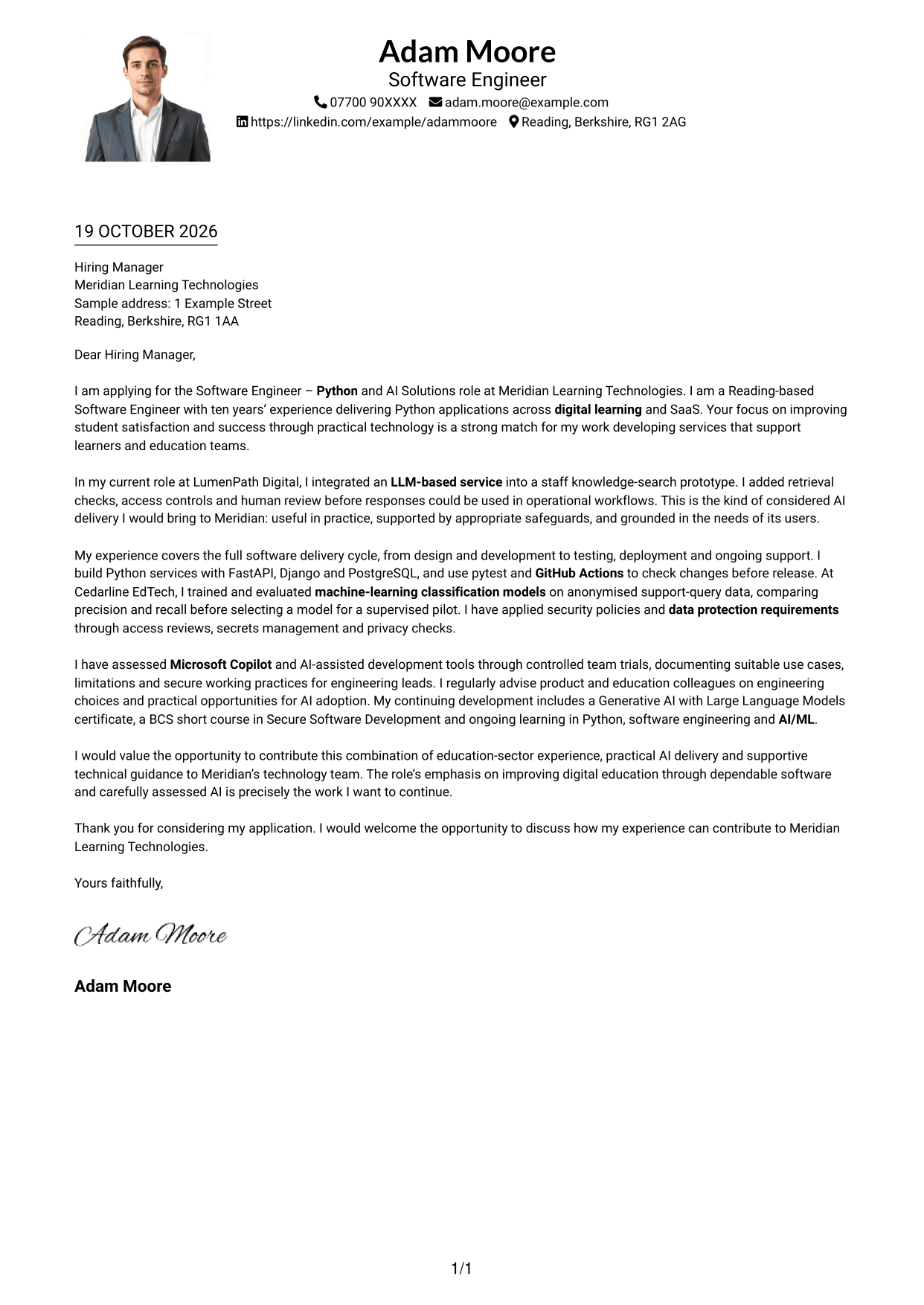 Cover letter example — page 1