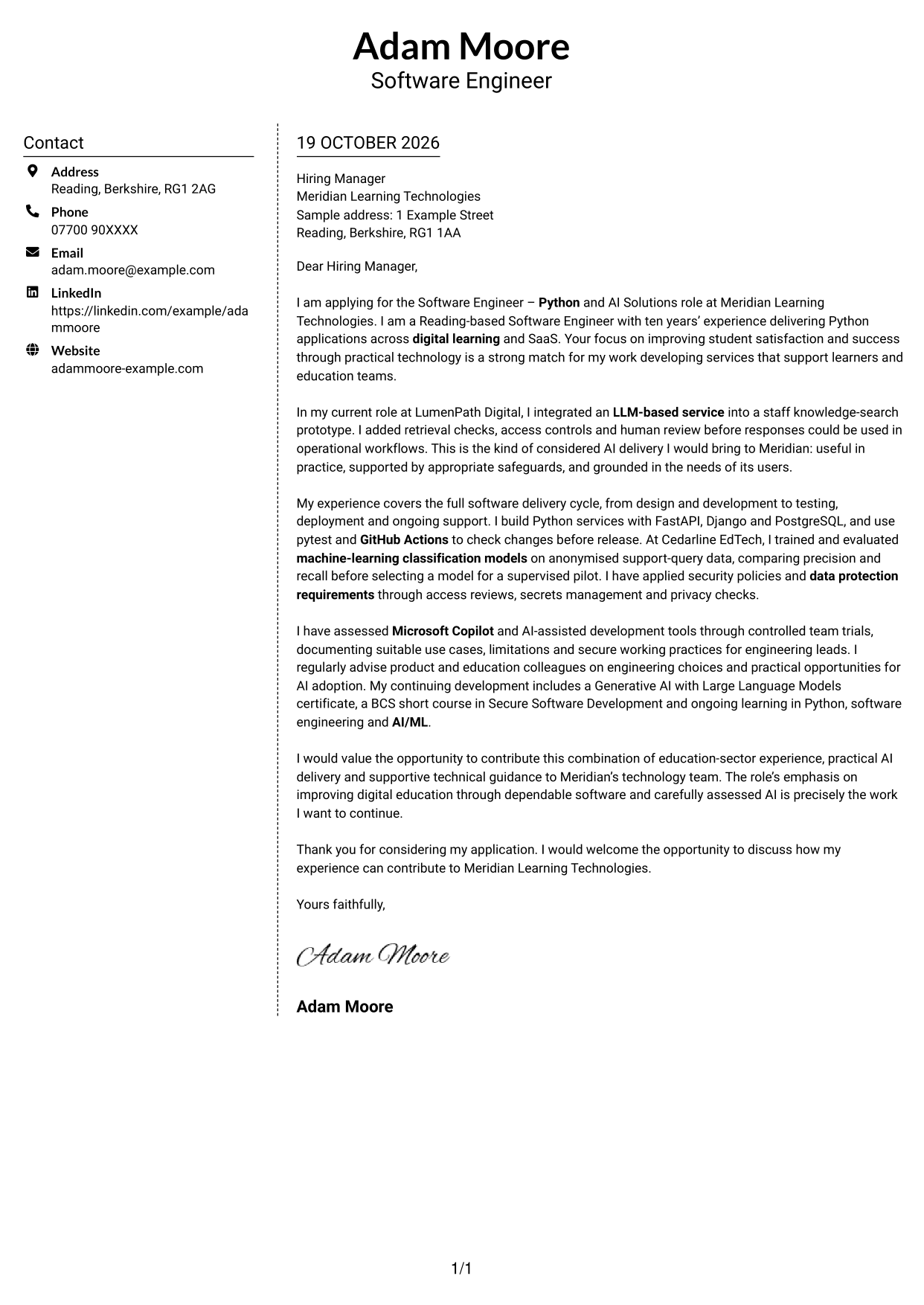 Cover letter example — page 1