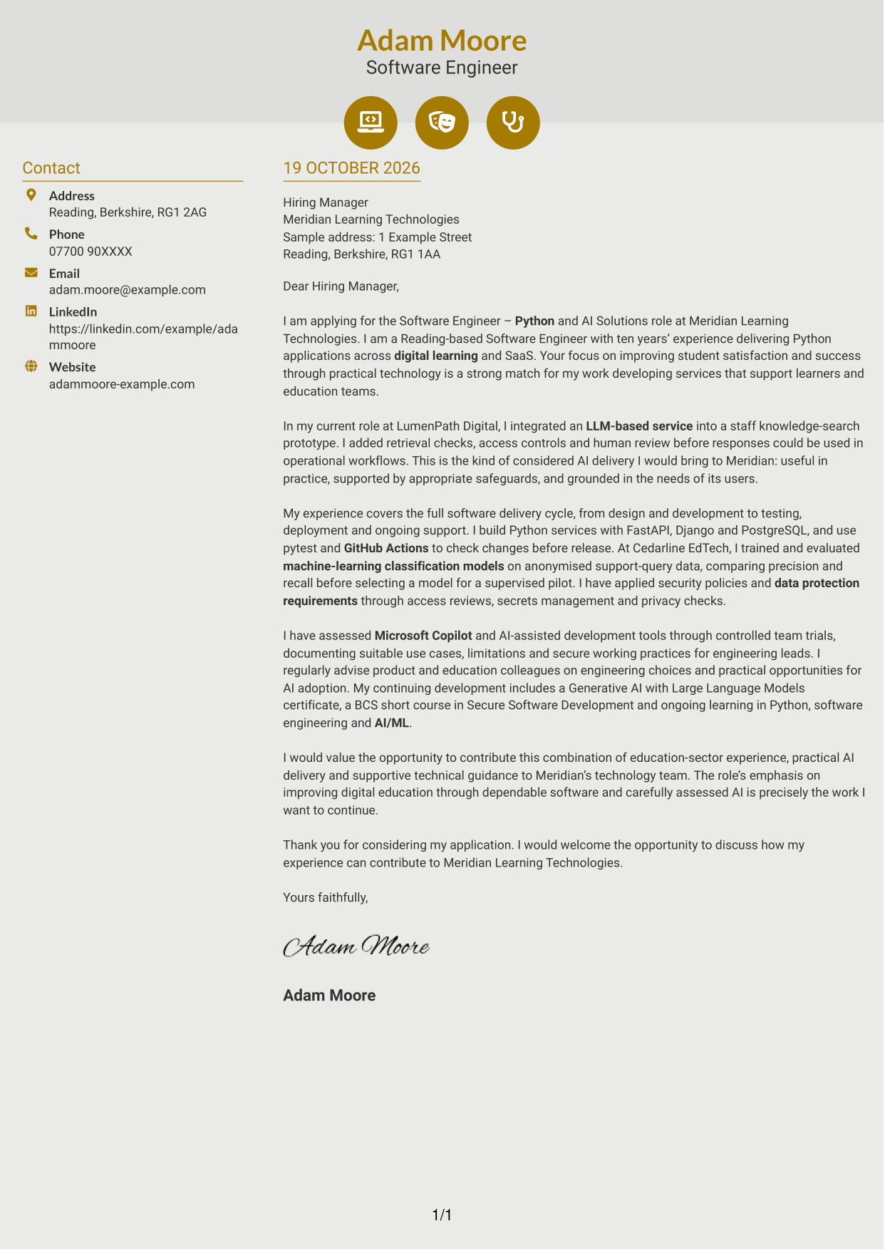Cover letter example — page 1