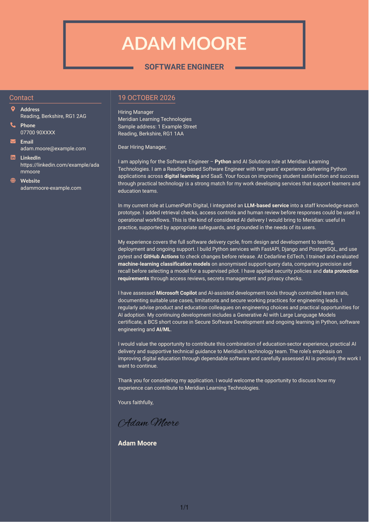 Cover letter example — page 1