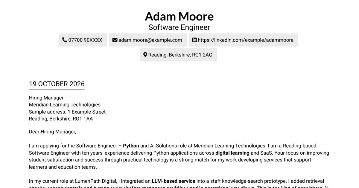 7 Software Engineer - Python and AI Solutions Cover Letter Templates with Example