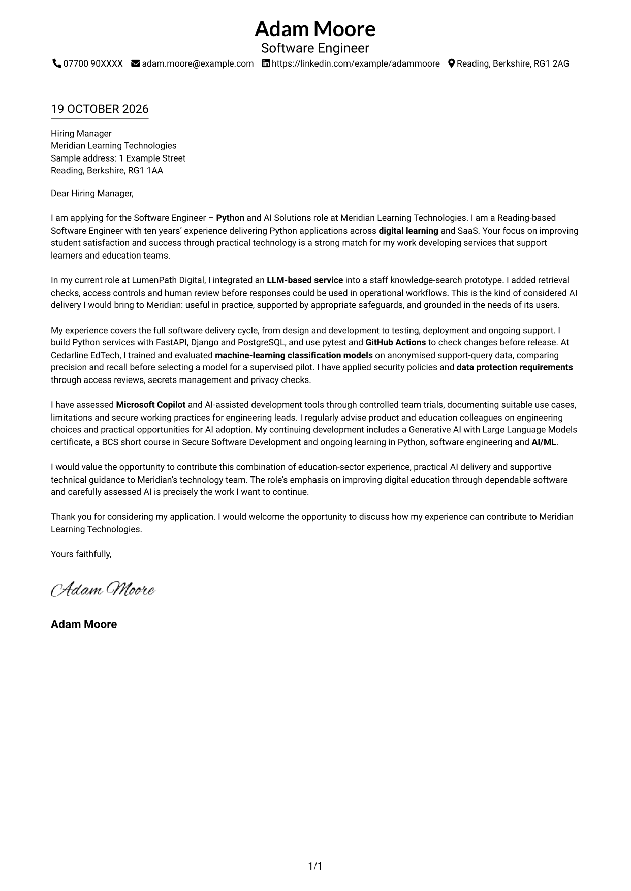 Cover letter example — page 1