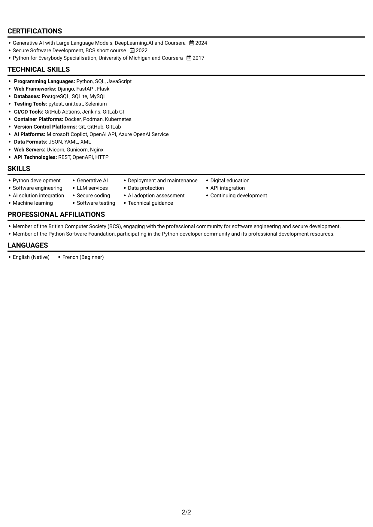 CV example — page 2