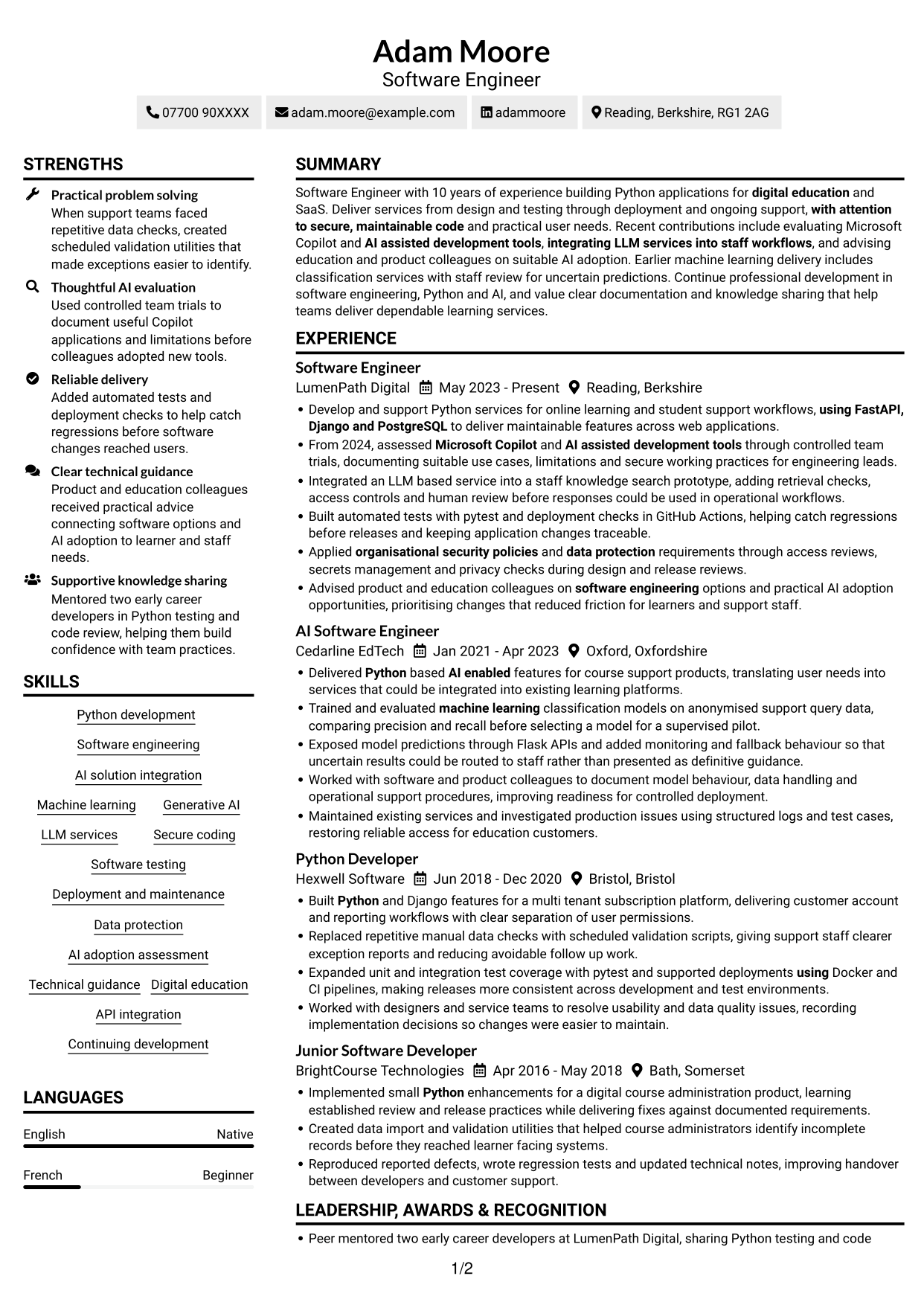 CV example — page 1