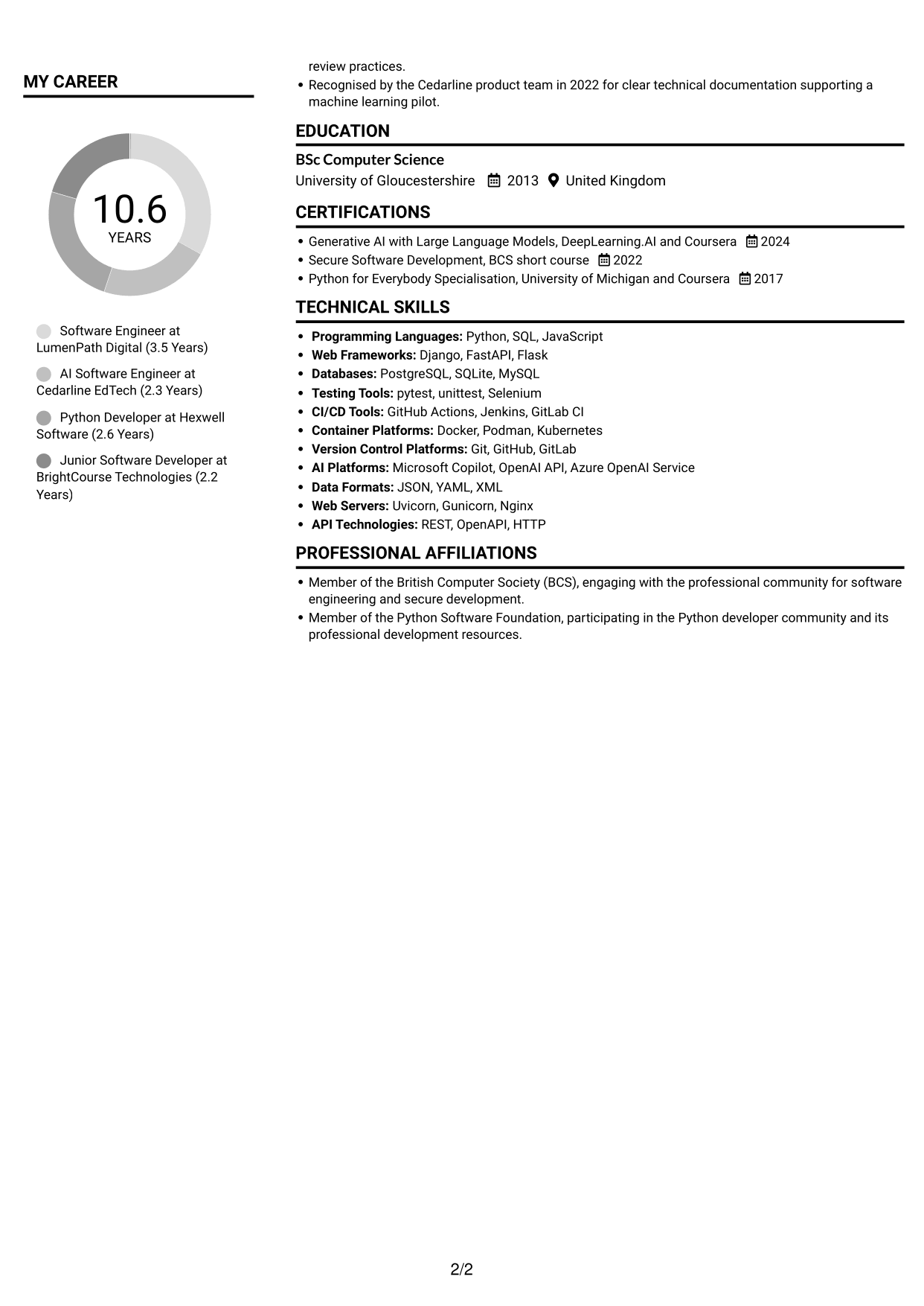 CV example — page 2