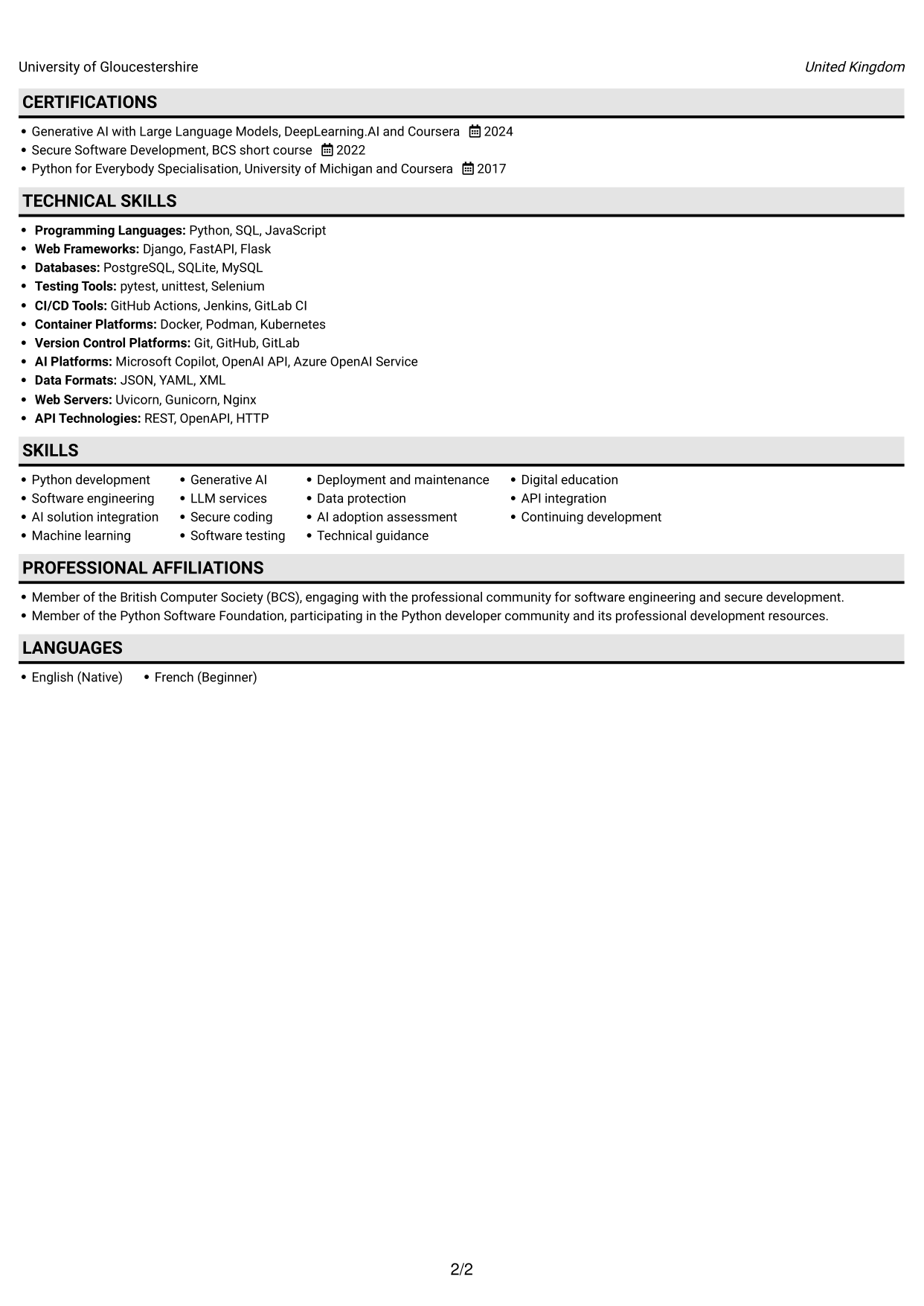 CV example — page 2