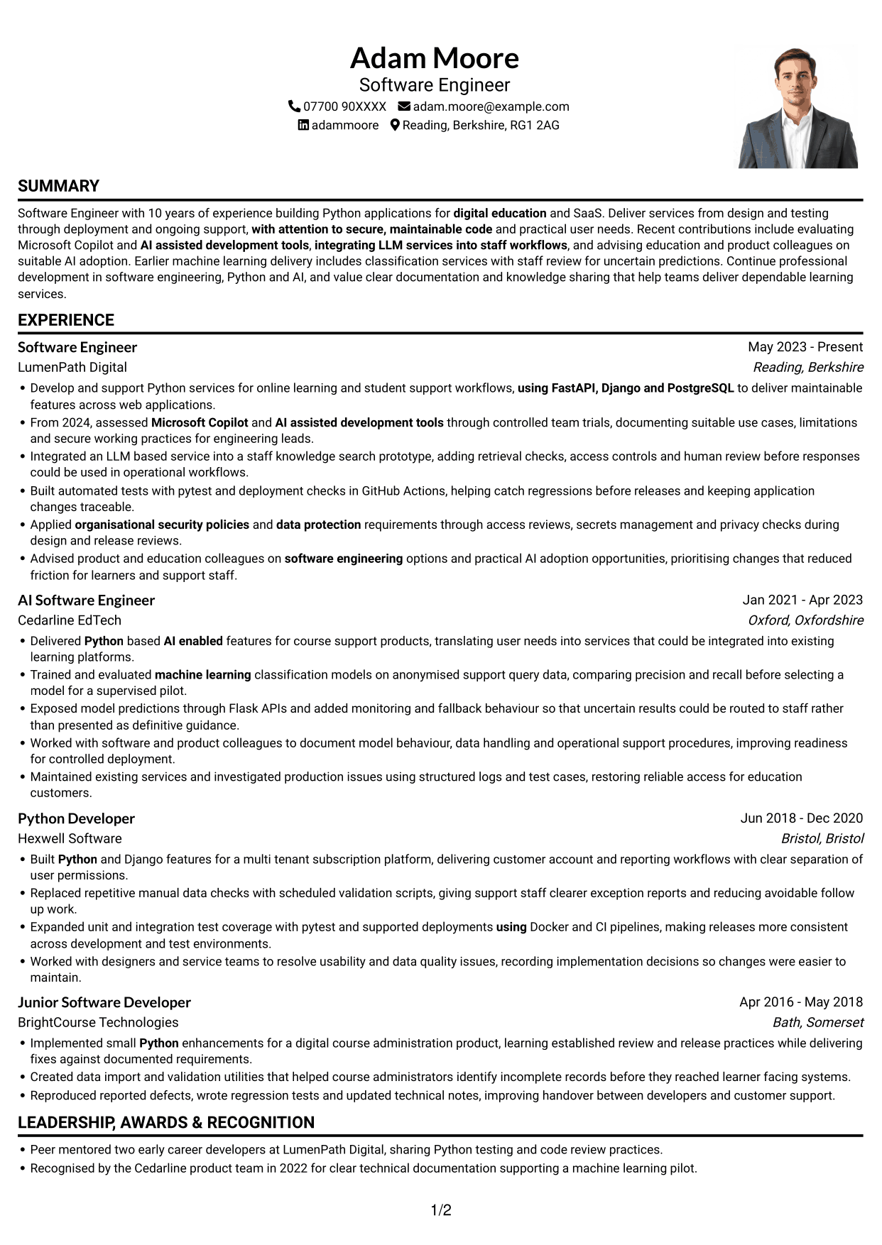 CV example — page 1