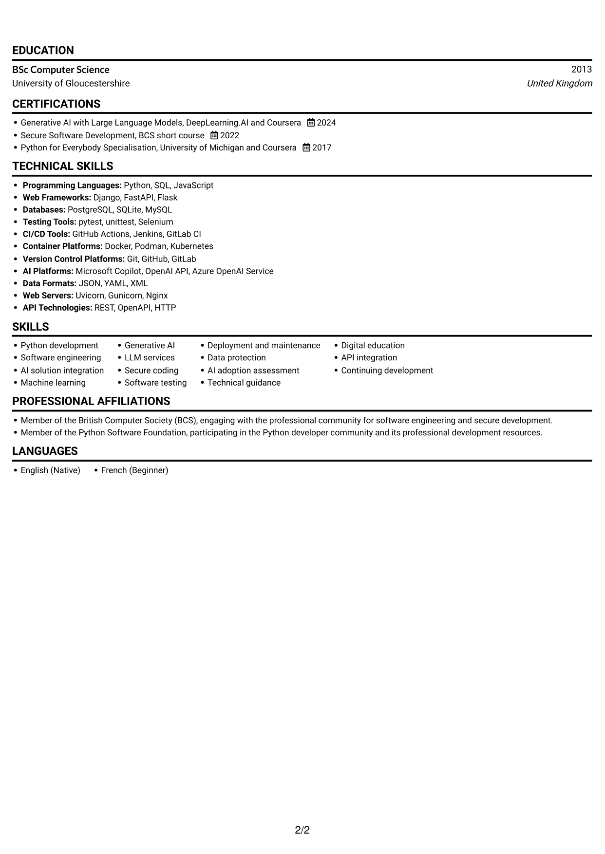 CV example — page 2