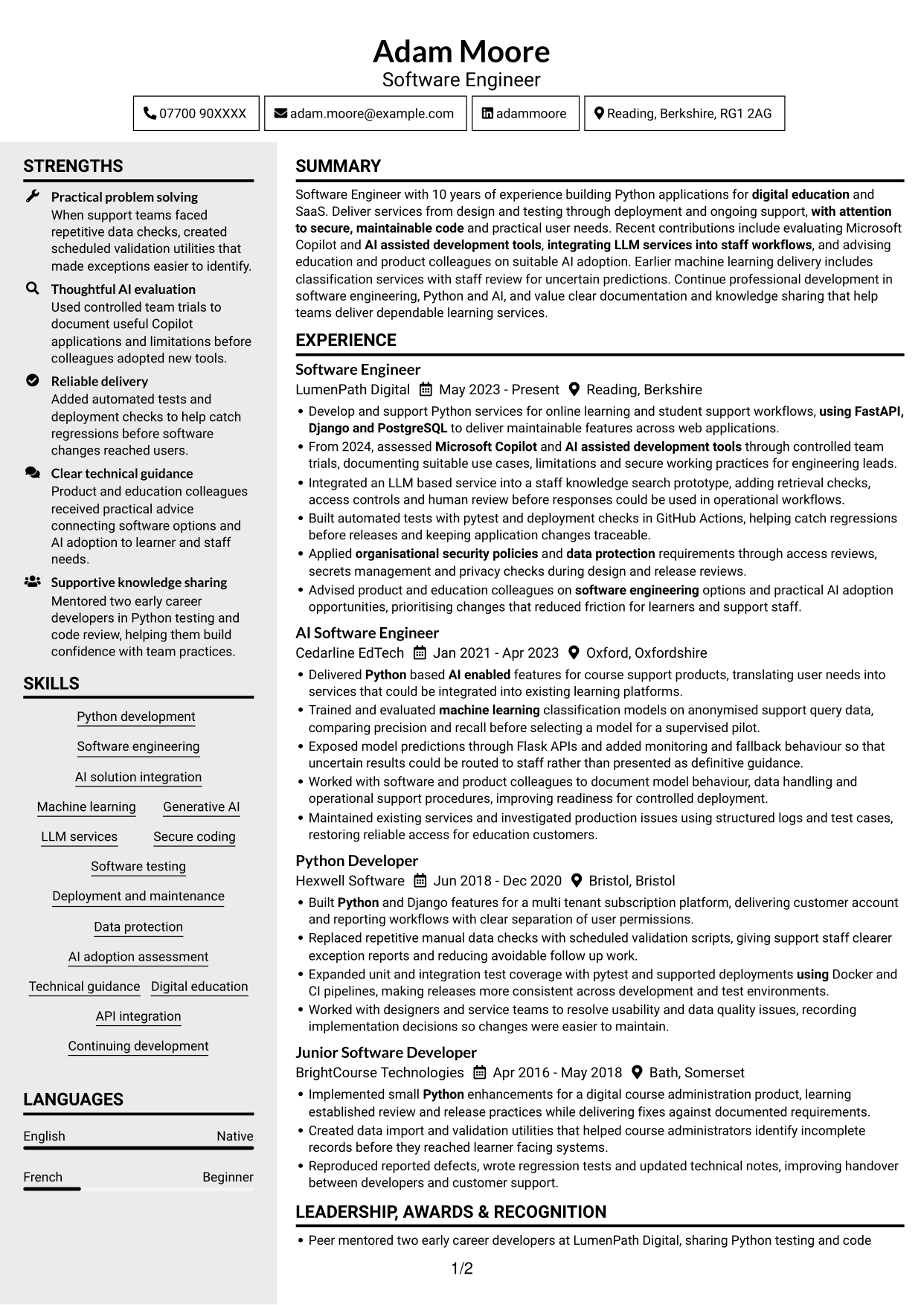 CV example — page 1