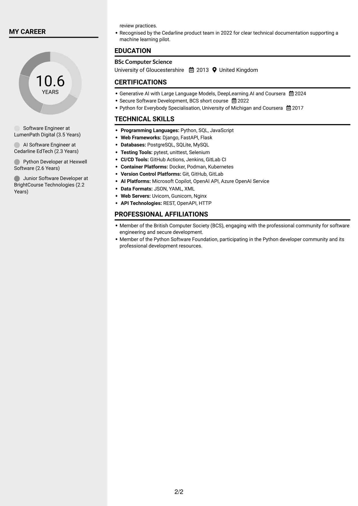CV example — page 2