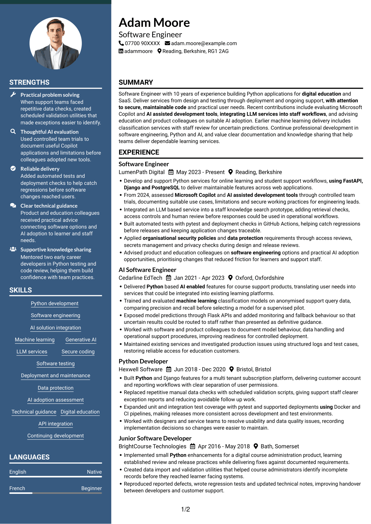 CV example — page 1