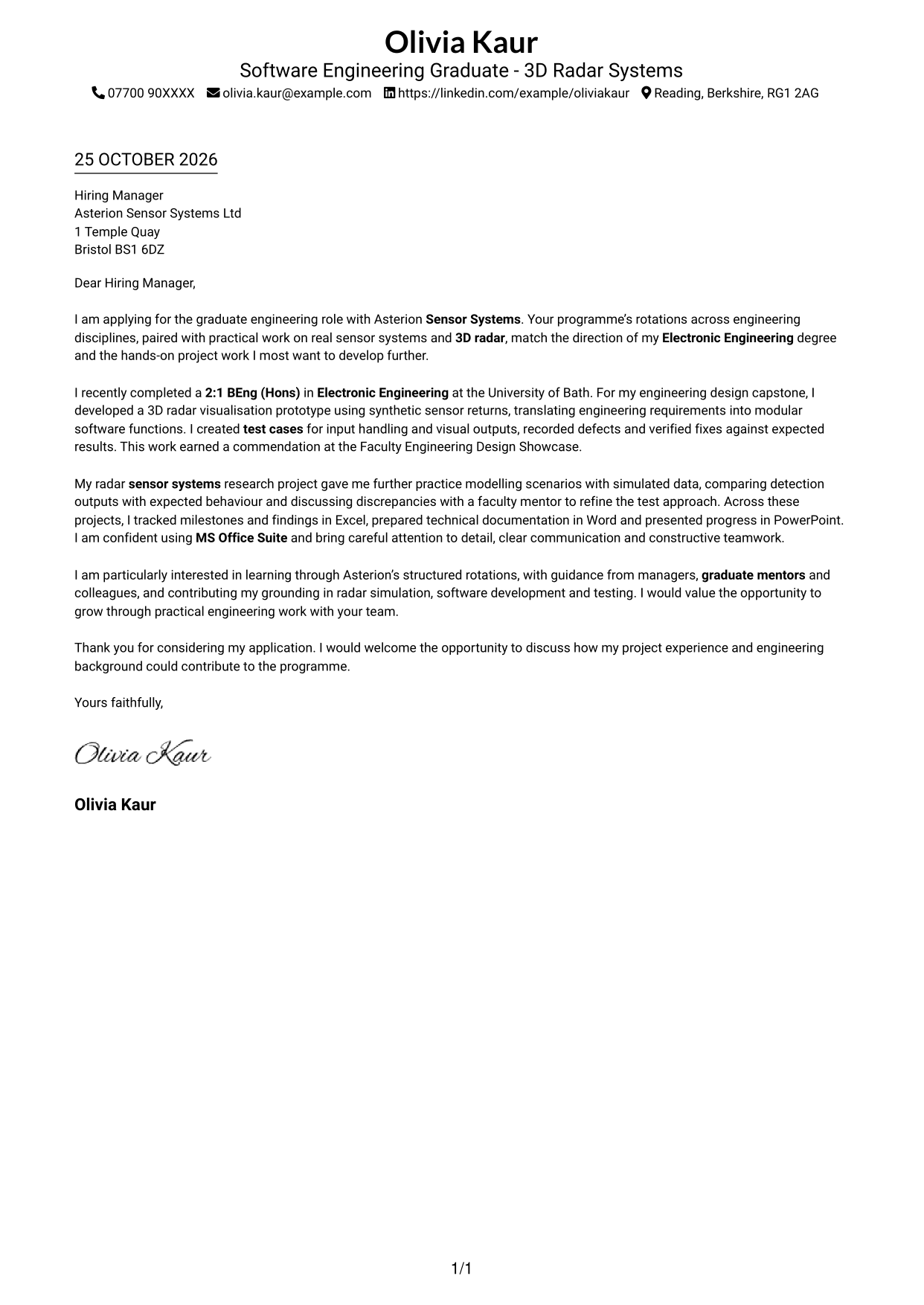 Cover letter example — page 1