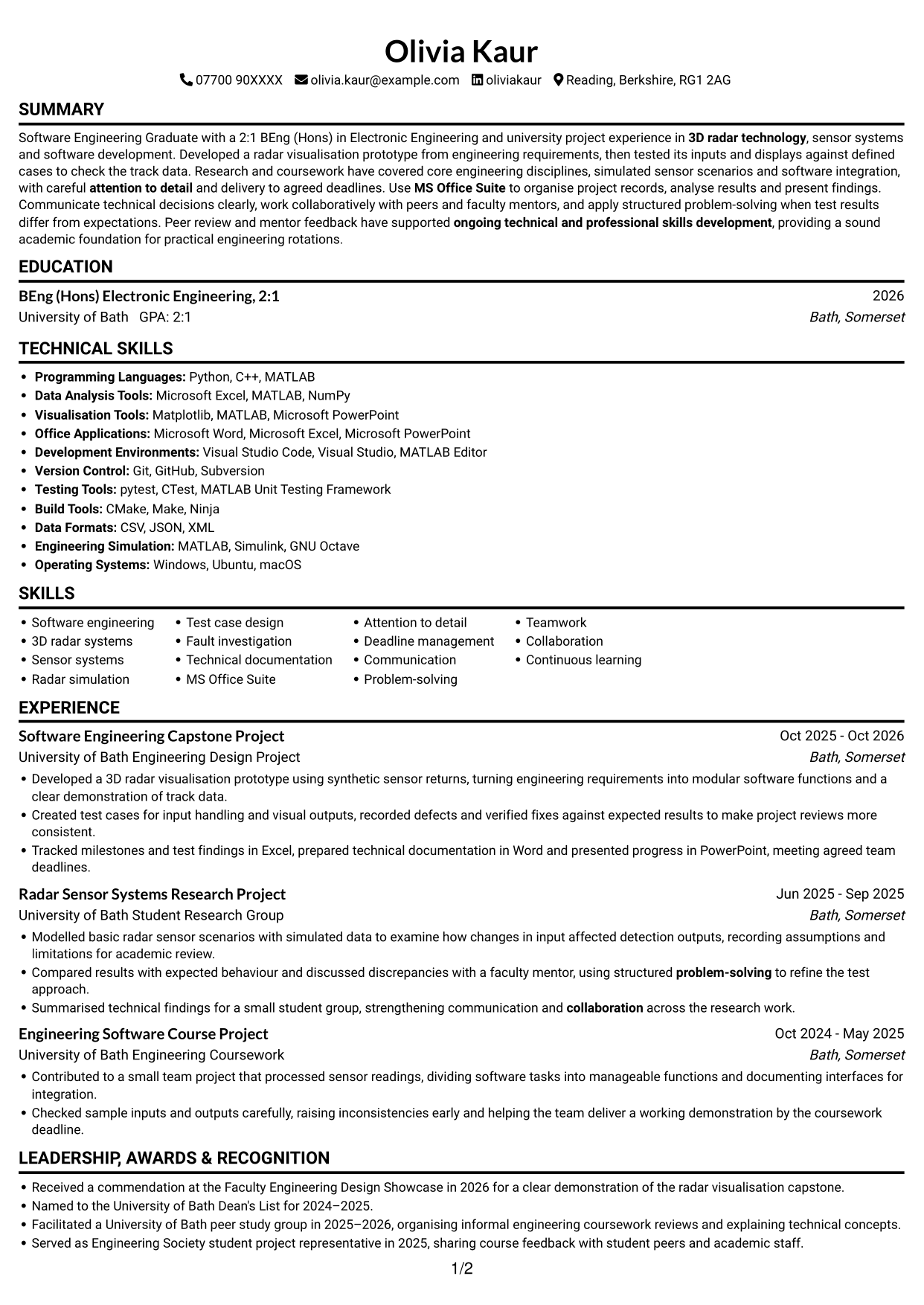 CV example — page 1