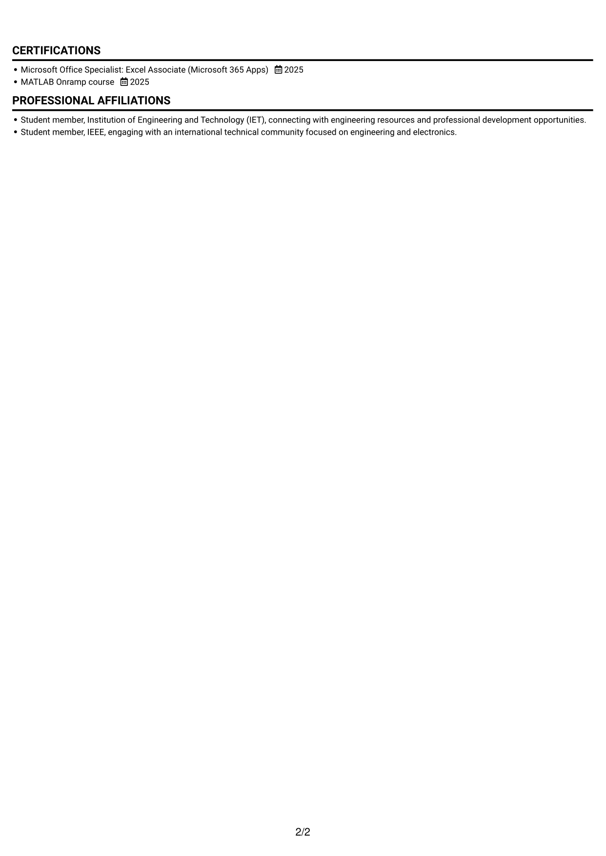 CV example — page 2