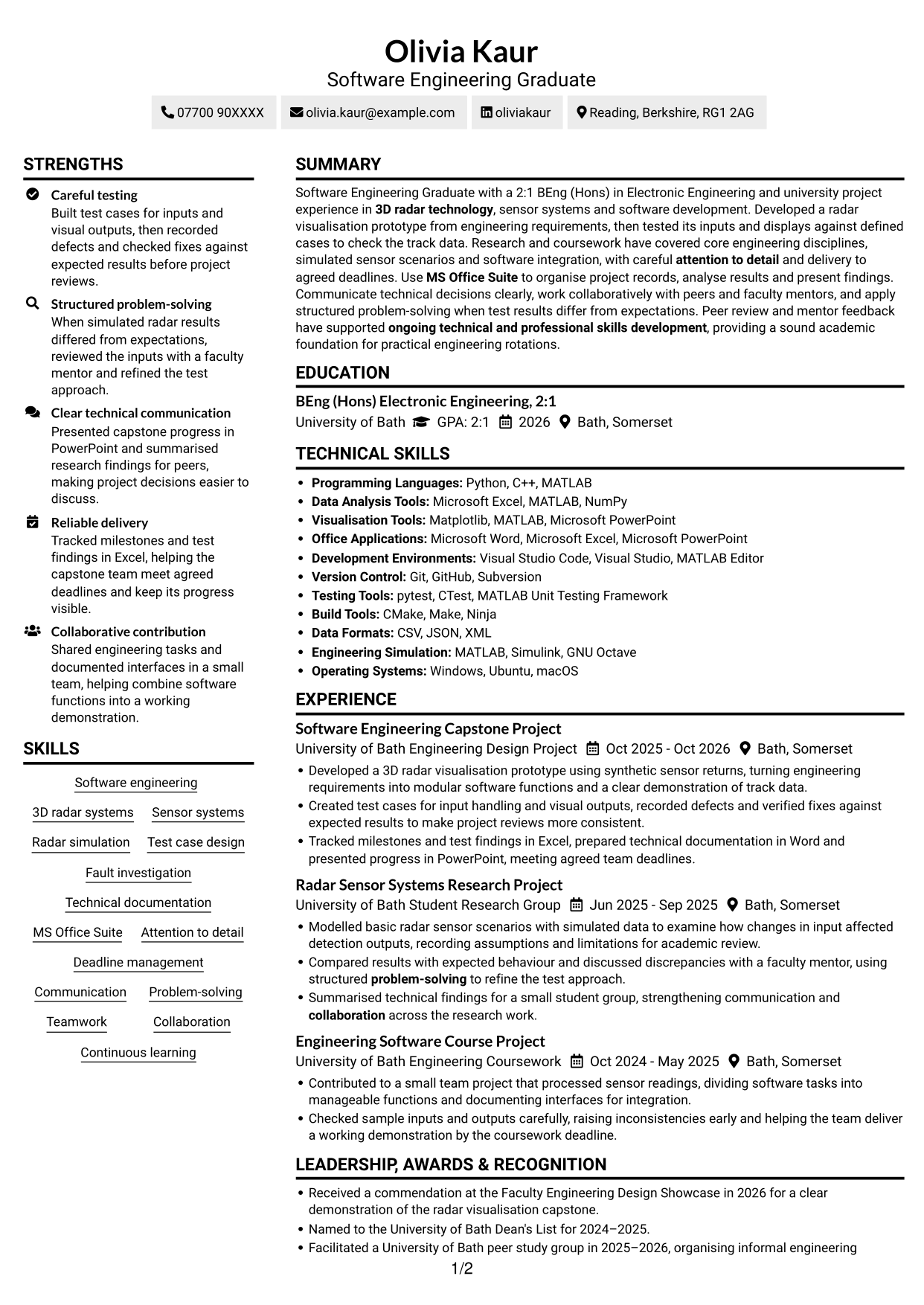 CV example — page 1
