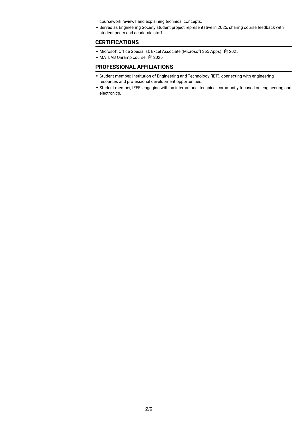 CV example — page 2