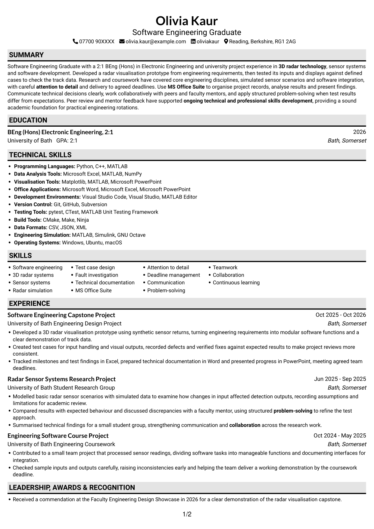 CV example — page 1