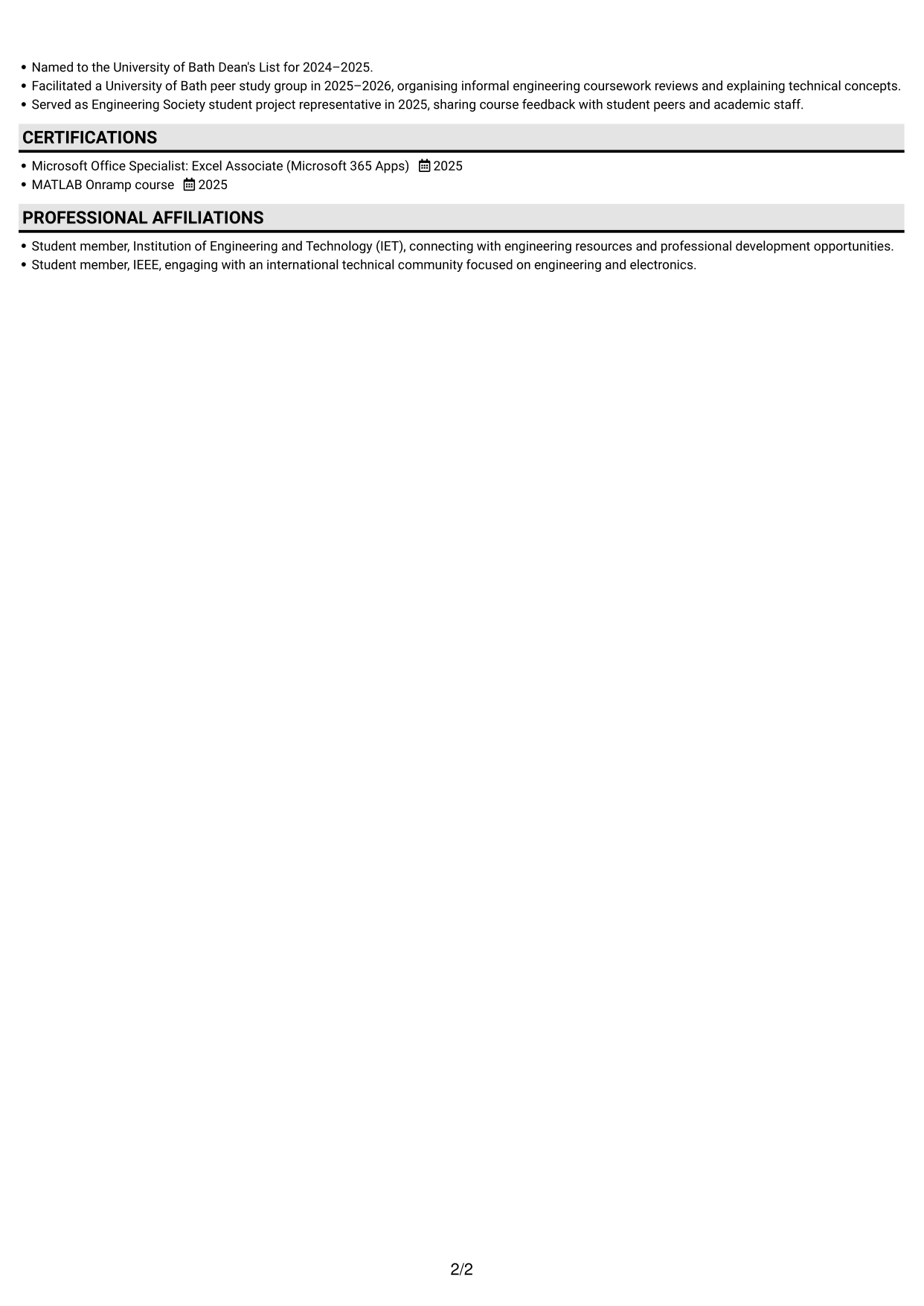 CV example — page 2