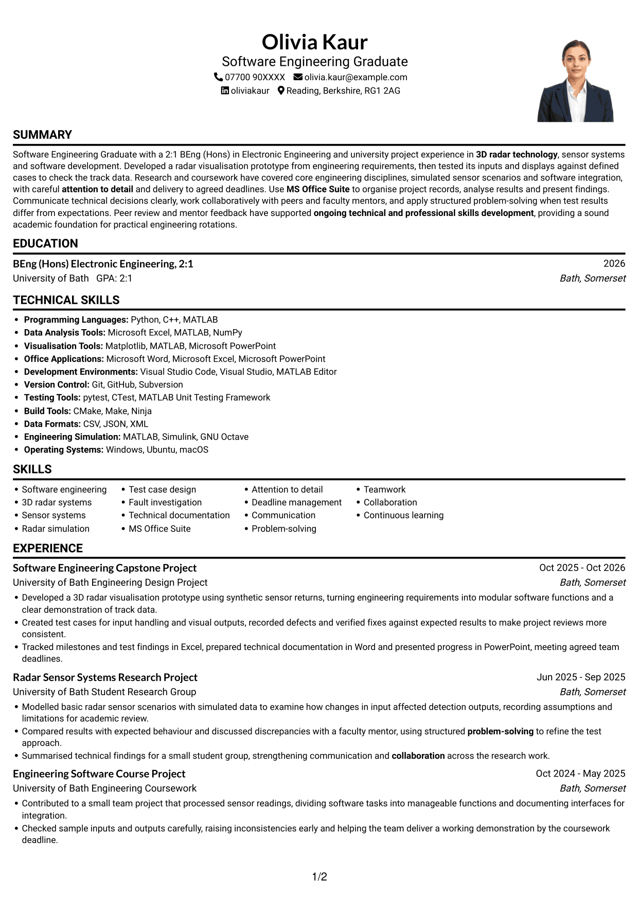 CV example — page 1