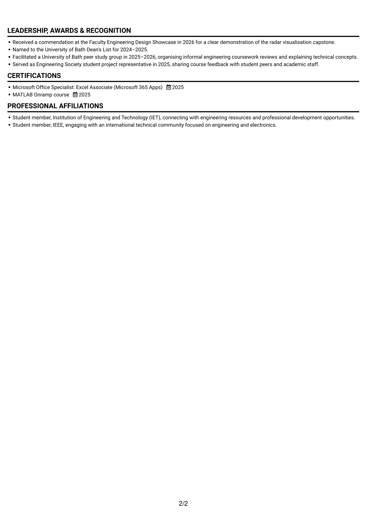 CV example — page 2