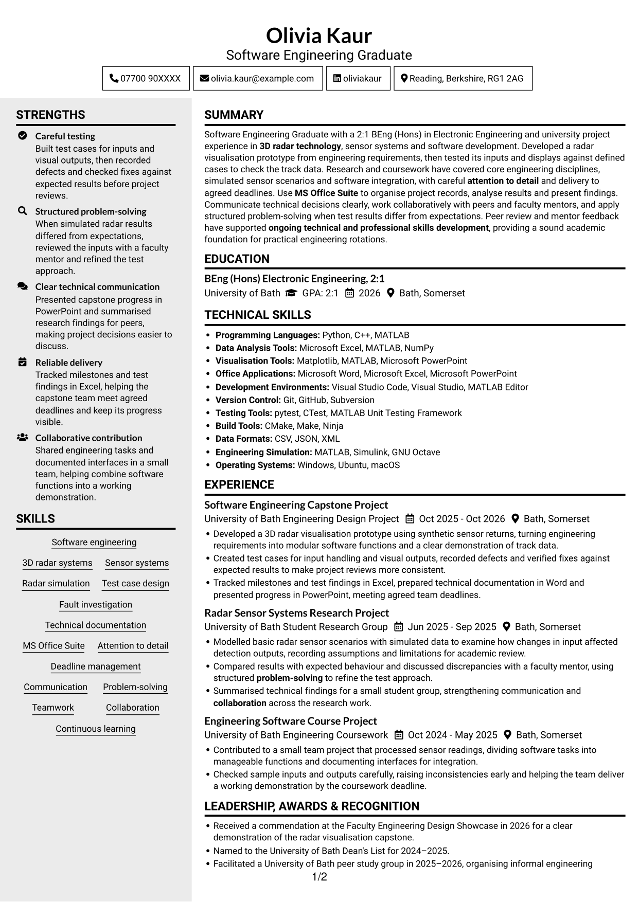CV example — page 1