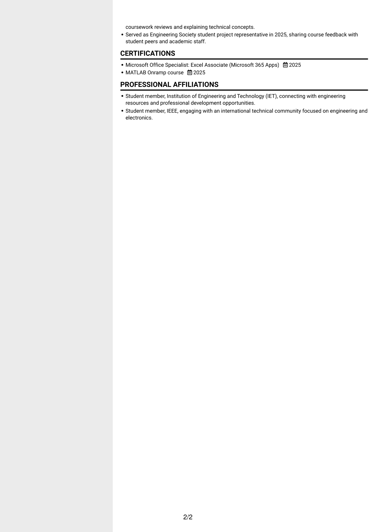 CV example — page 2