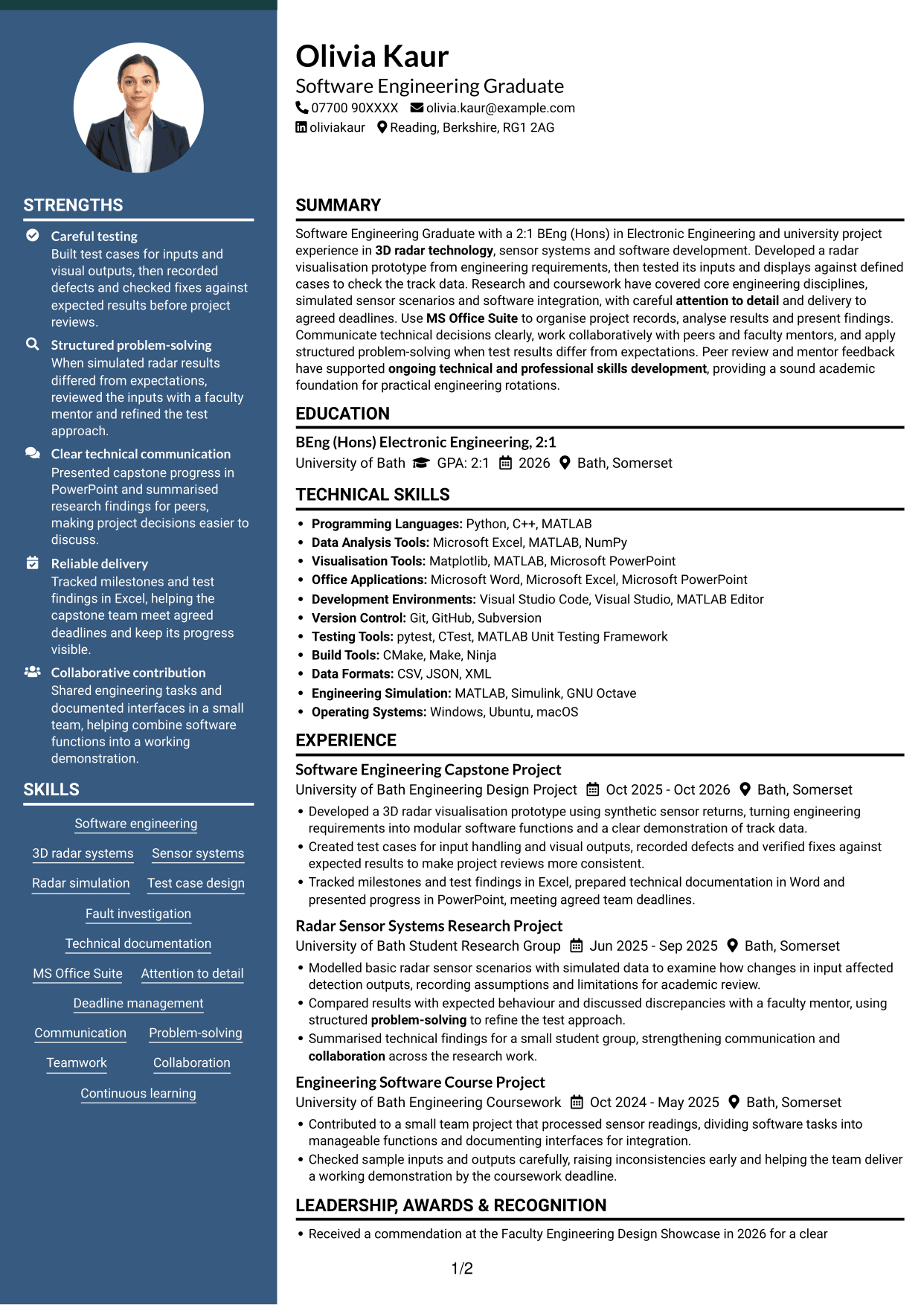 CV example — page 1