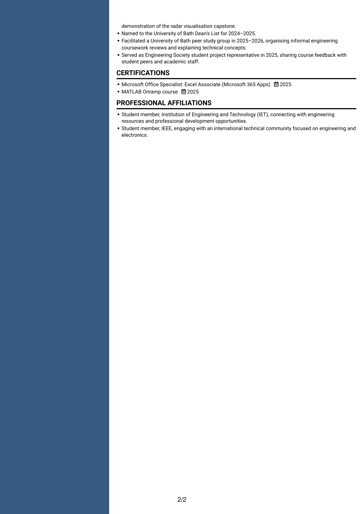 CV example — page 2