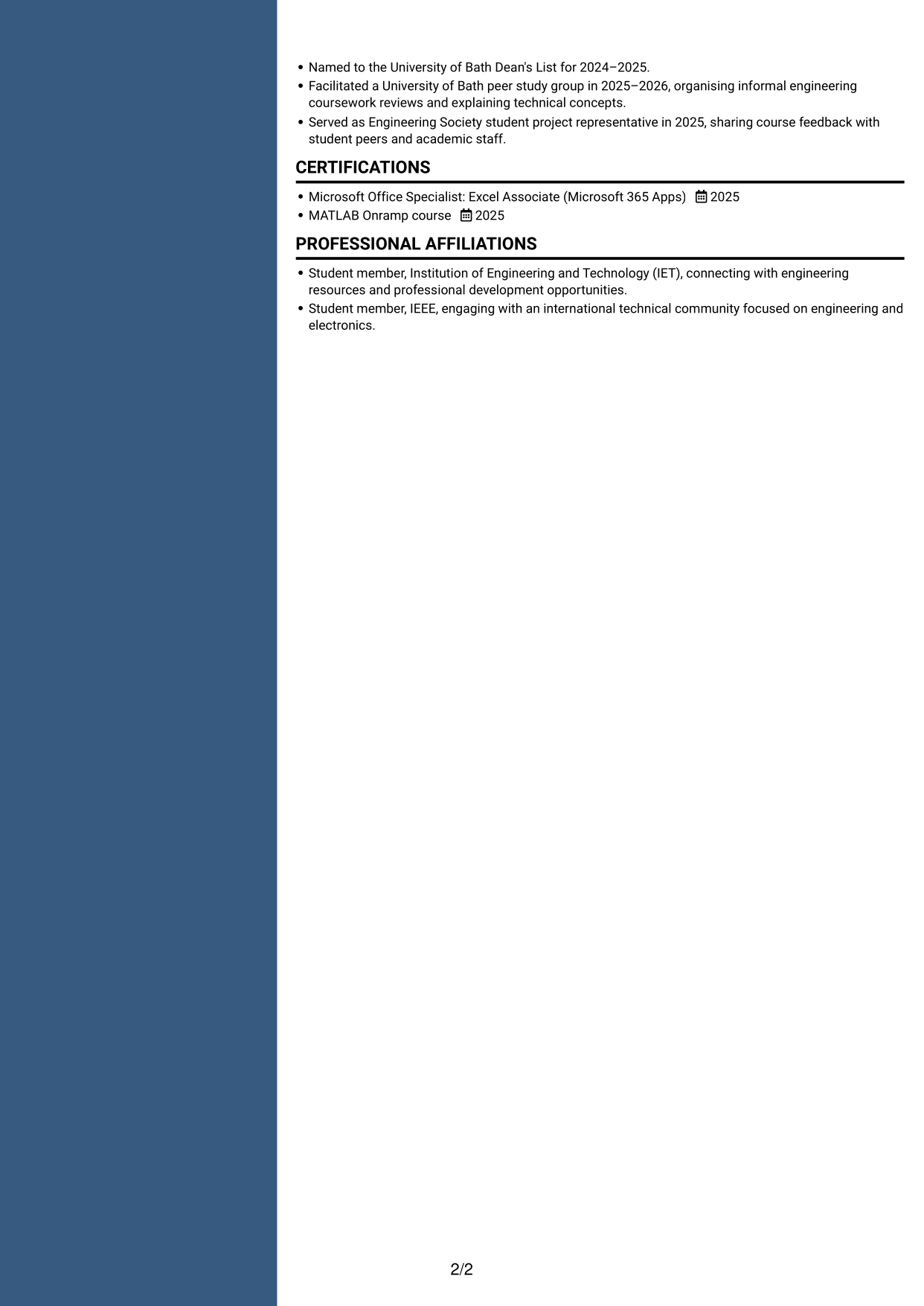 CV example — page 2
