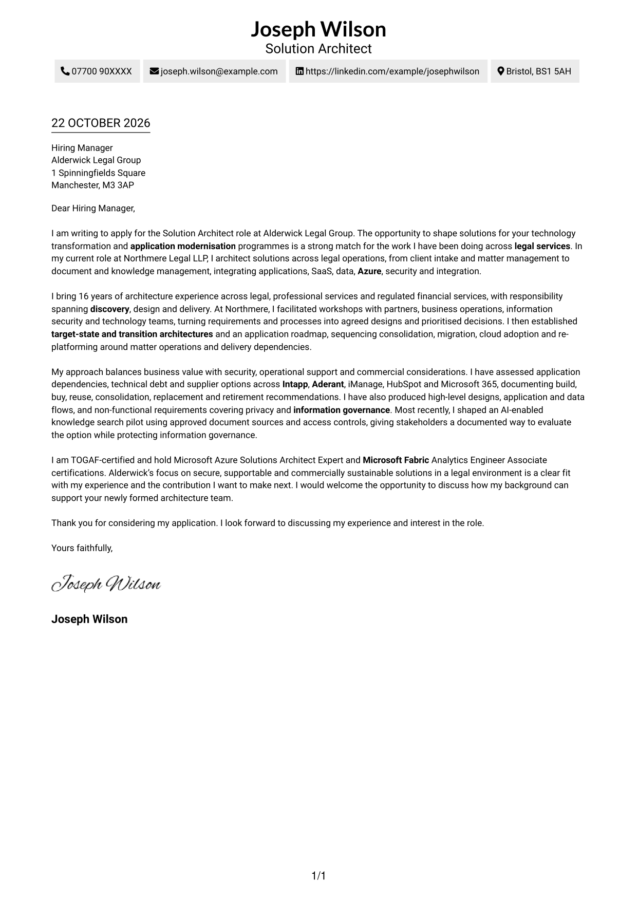 Cover letter example — page 1