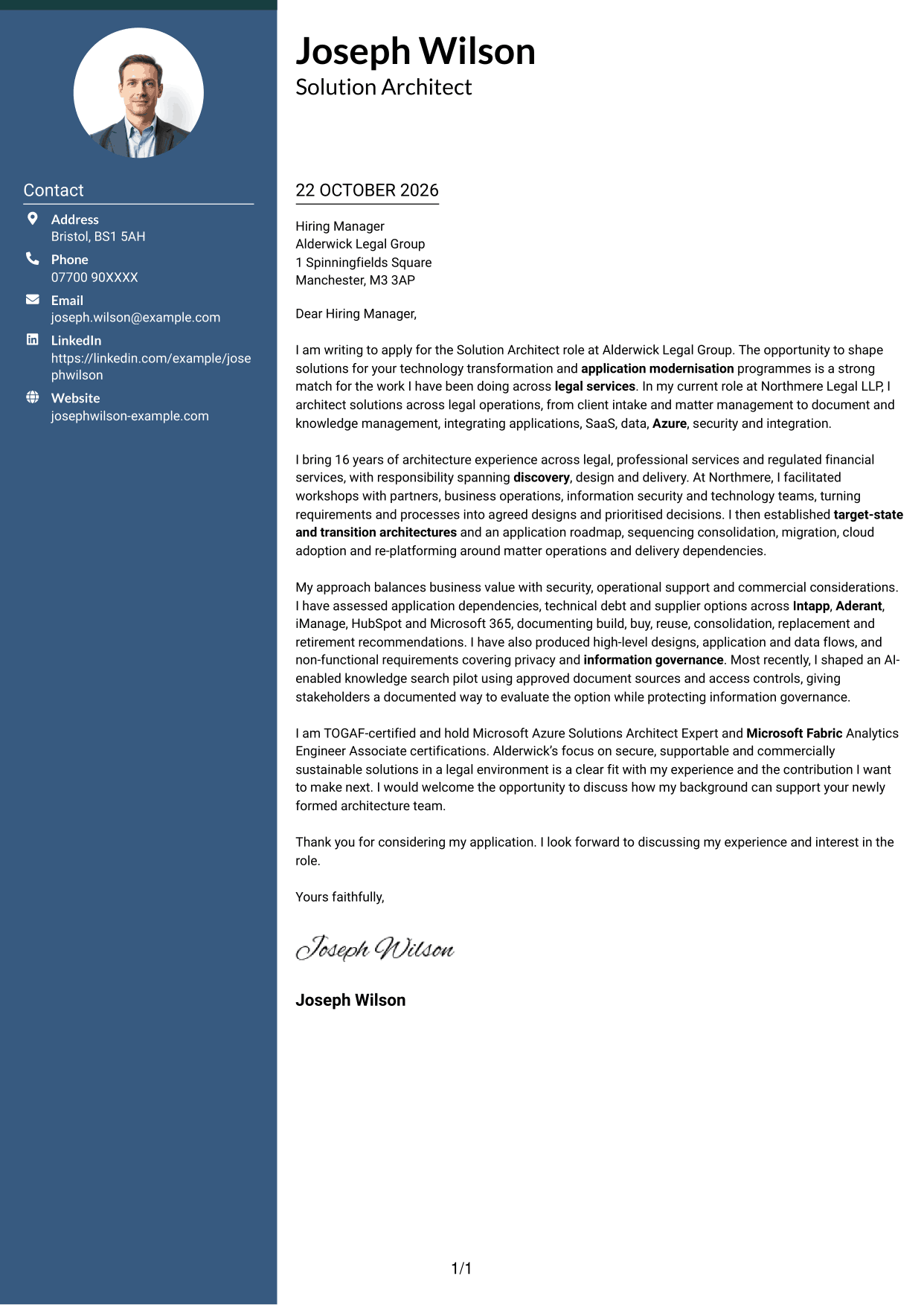 Cover letter example — page 1